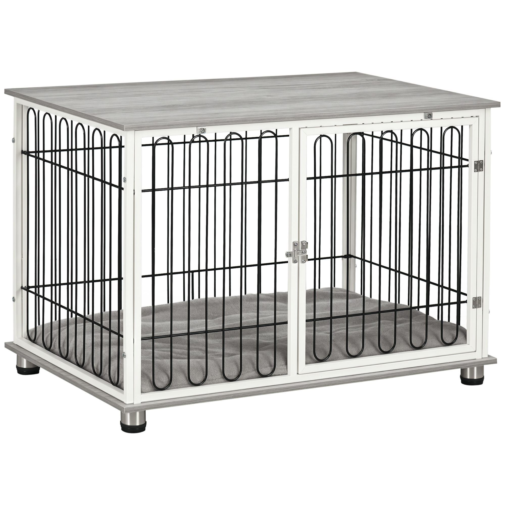 Indoor Dog Crate Furniture,Side End Table,with Soft Washable Cushion,Lockable Doors,for Small And Medium Dogs