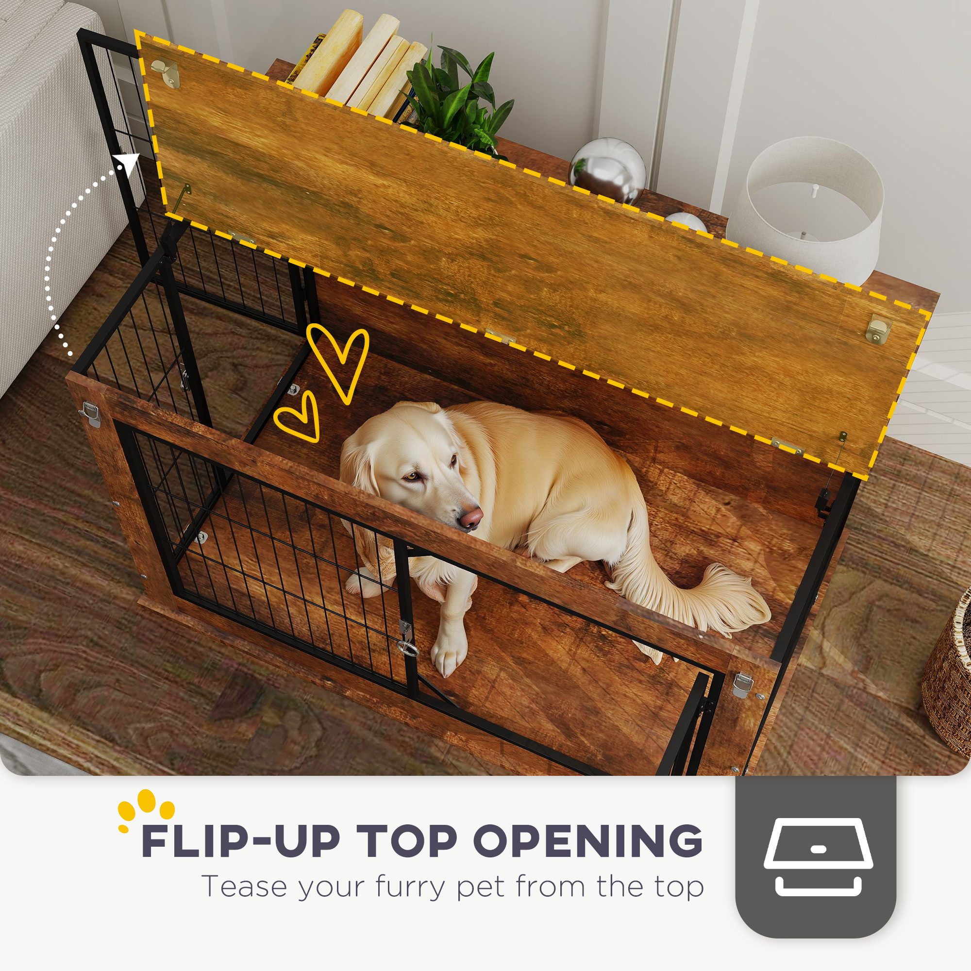 Dog Crate Furniture With Openable Top,Two Doors,for Large Dogs,Rustic Brown