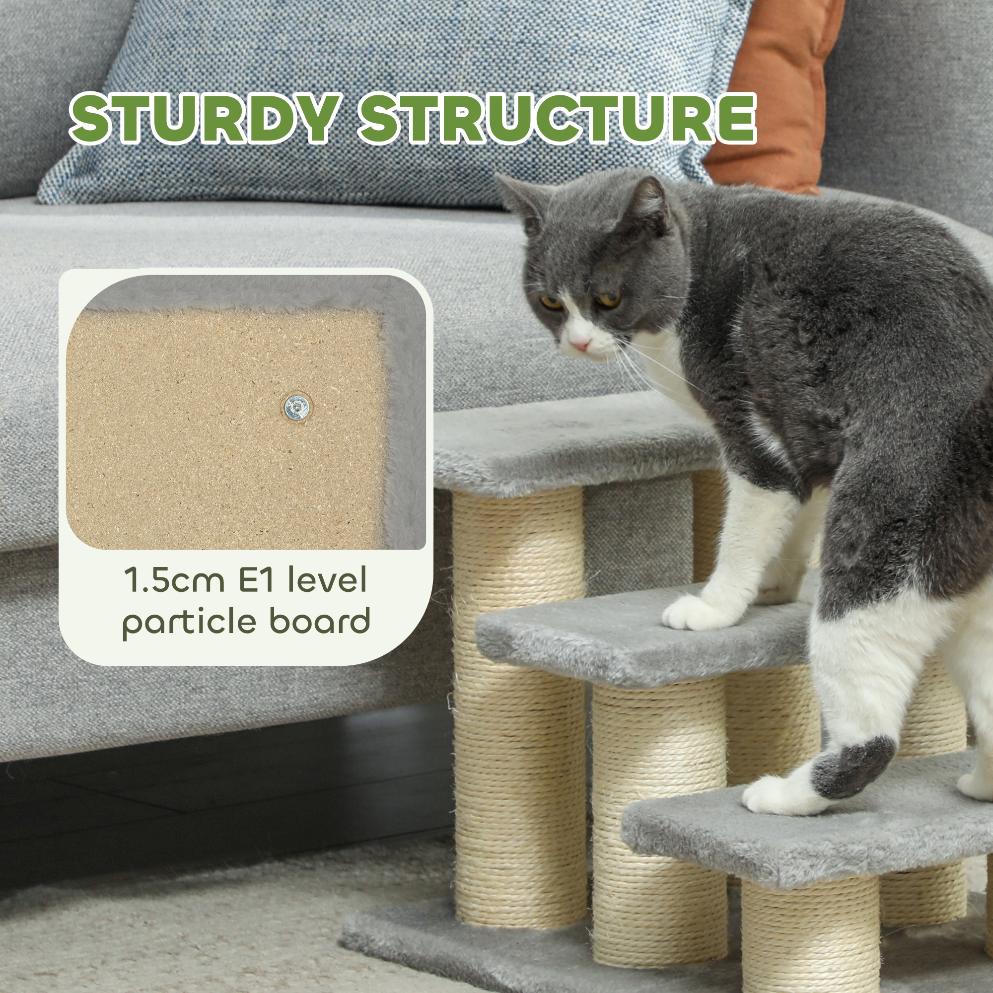 Pet Stairs 3-step Ladder Cat Dog Climb Tree,Grey — image 4