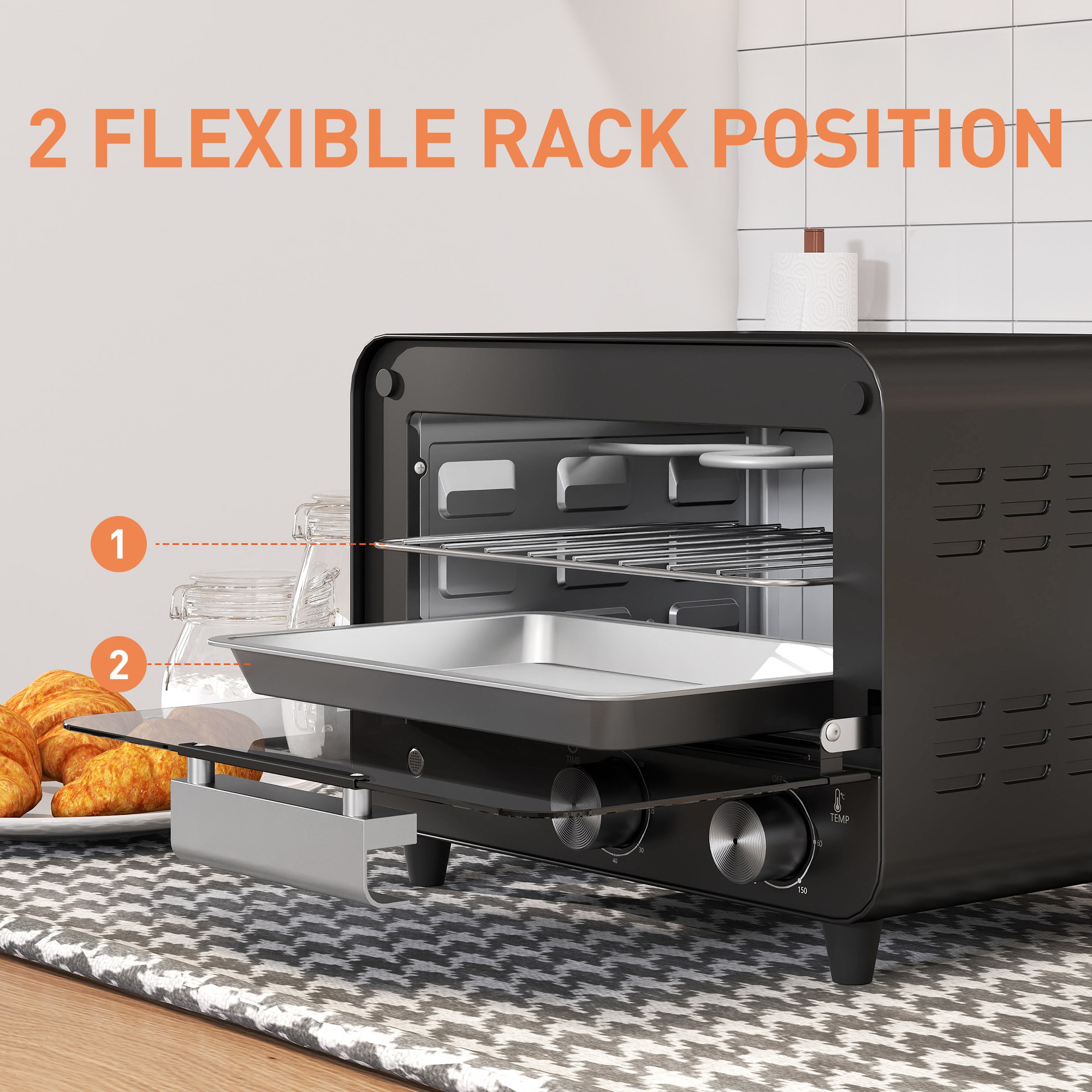 Small Toaster Oven,12L Mini Countertop Oven With Glass Door,Adjustable — image 2