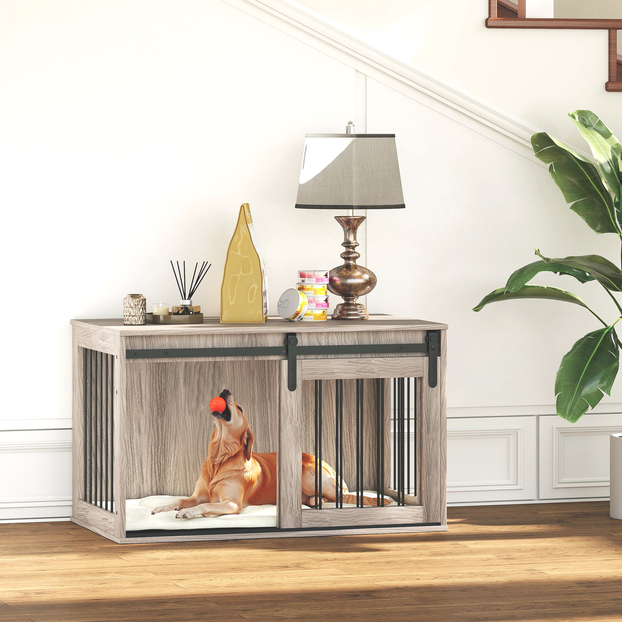 118cm Extra Large Dog - Walnut Brown-Dog Cage Furniture With Detachable Cushion, Suitable For Oversized Dogs detail photo 21