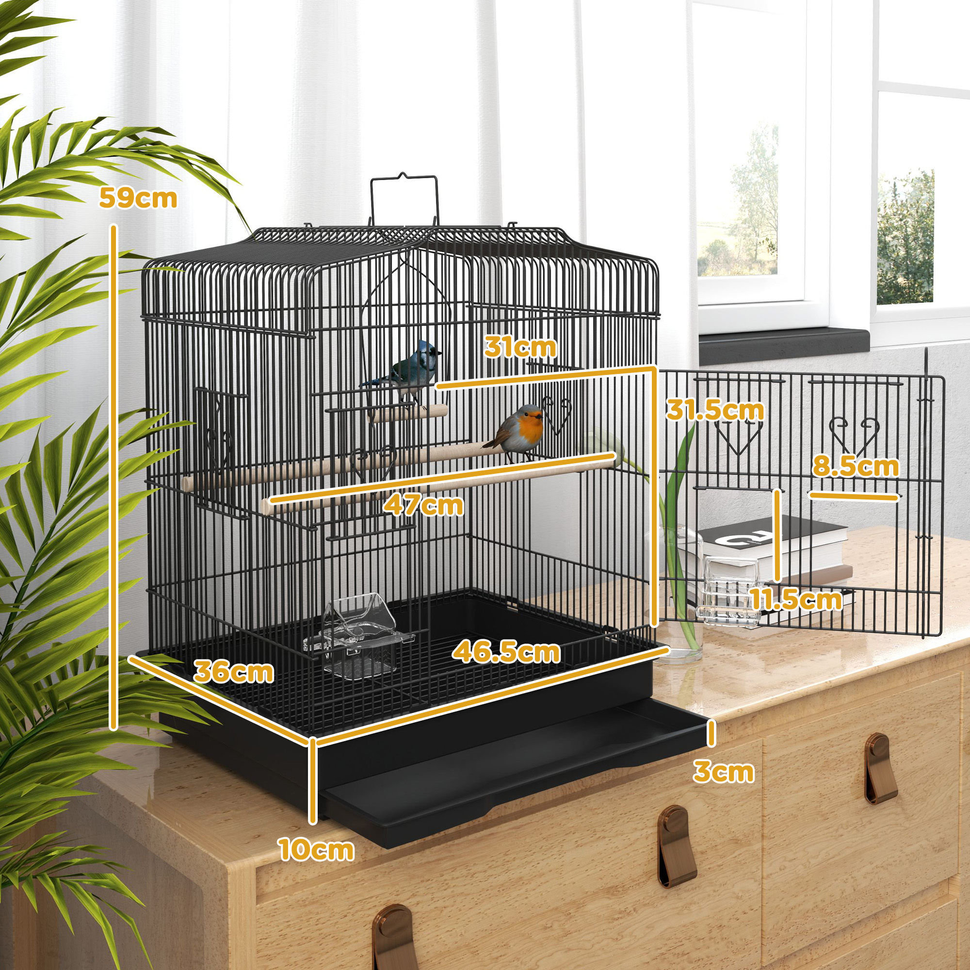 Large Metal Bird Cage With Perches,Food Bowls,Swing,for Budgies,Parakeets,Black detail photo 1