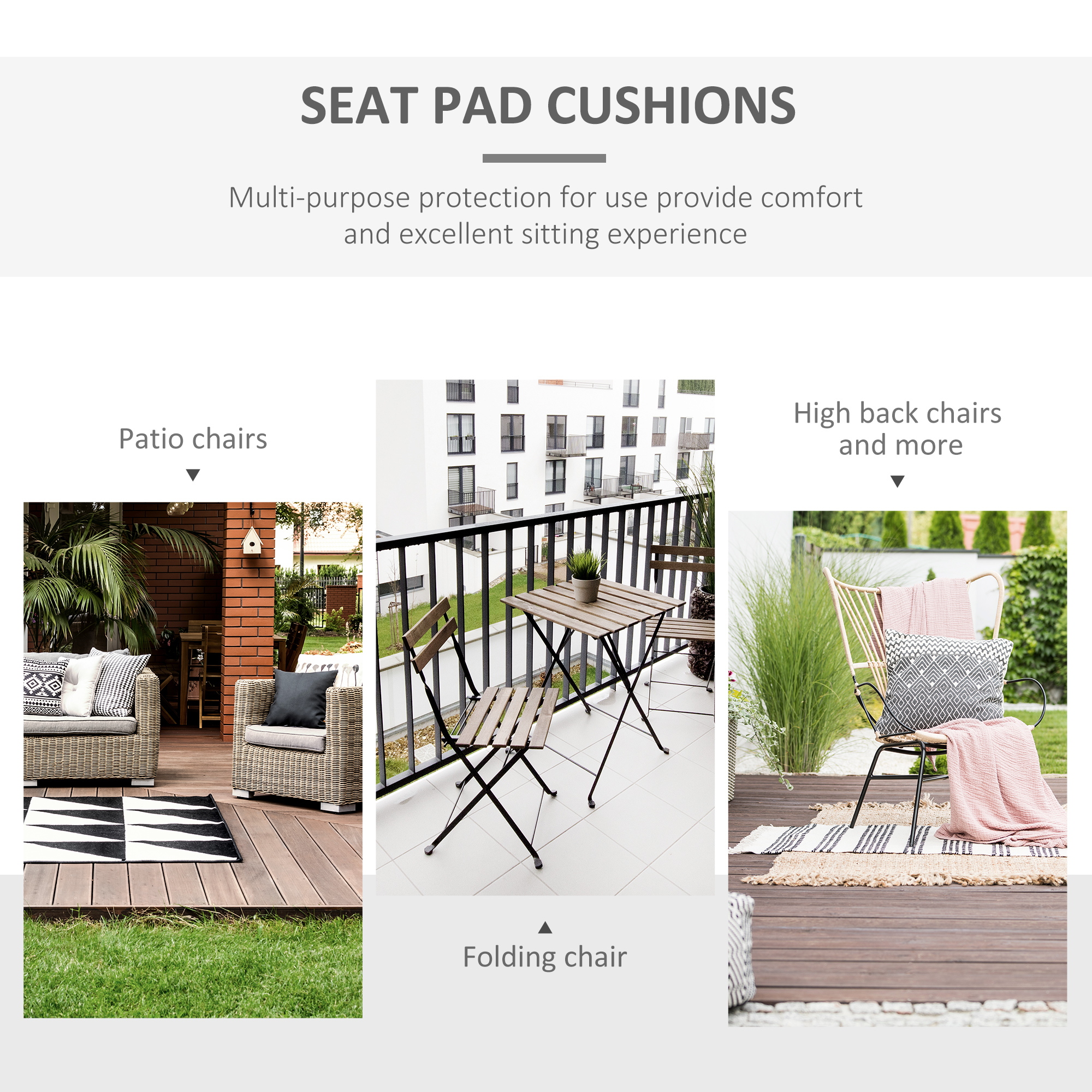 Set Of 2 Garden Chair Cushions With Ties,45 X 45 Cm Replacement For Outdoor