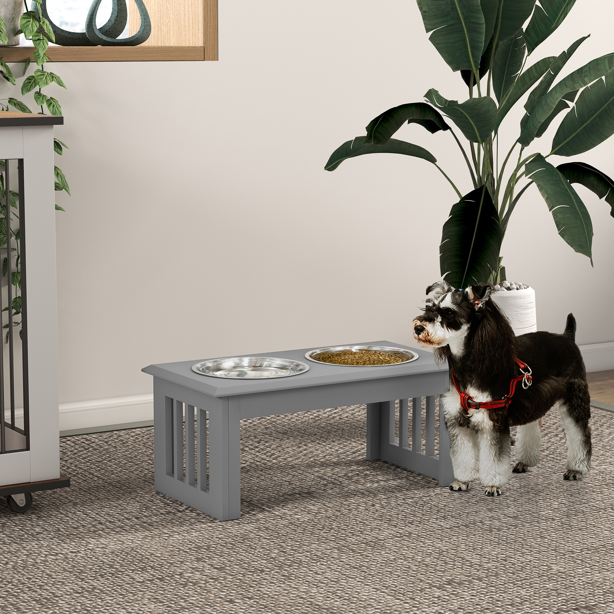 Raised Dog Feeding Bowls With Stand Grey [Medium]