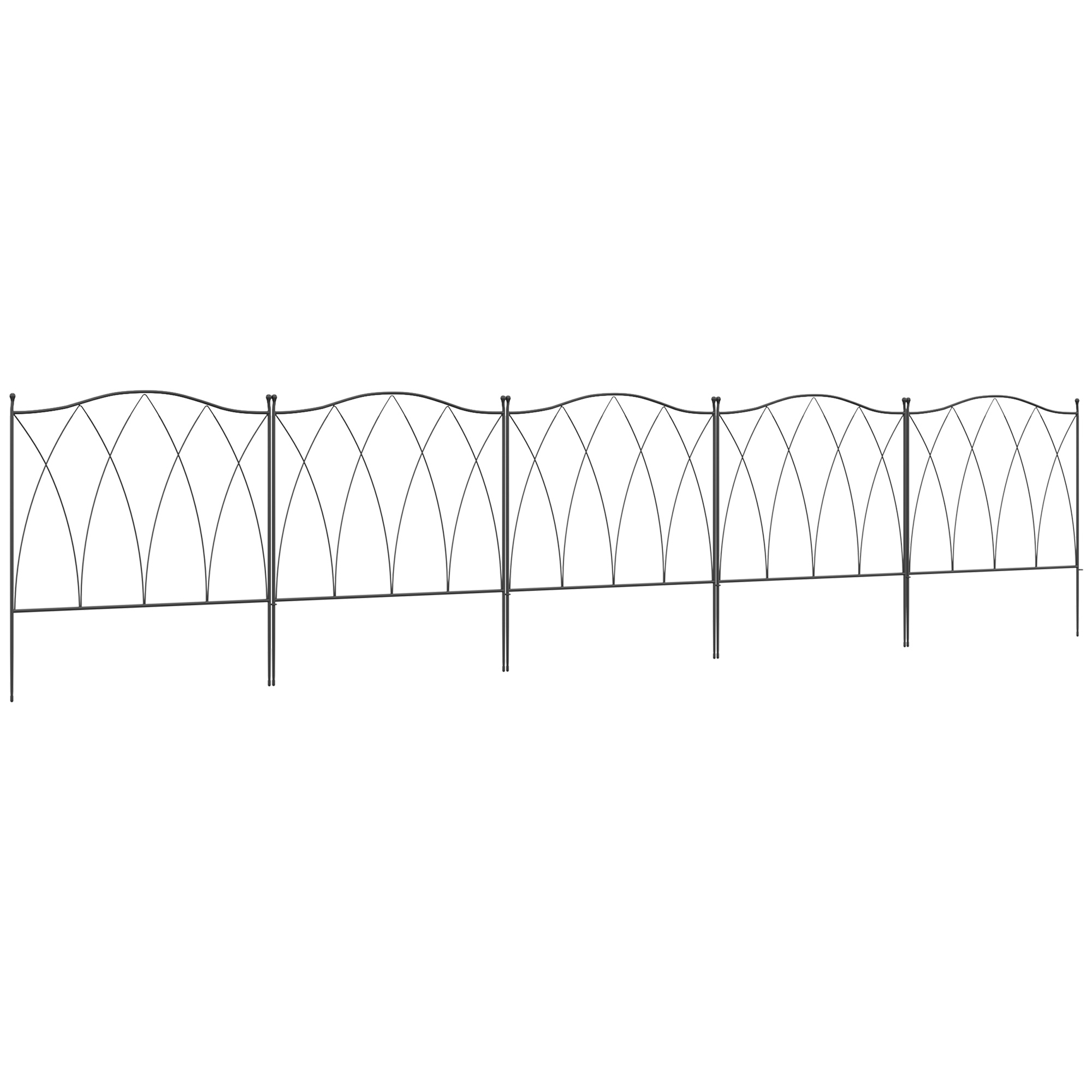 Set Of Five 61.5cm Decorative Metal Fence Panels-Black