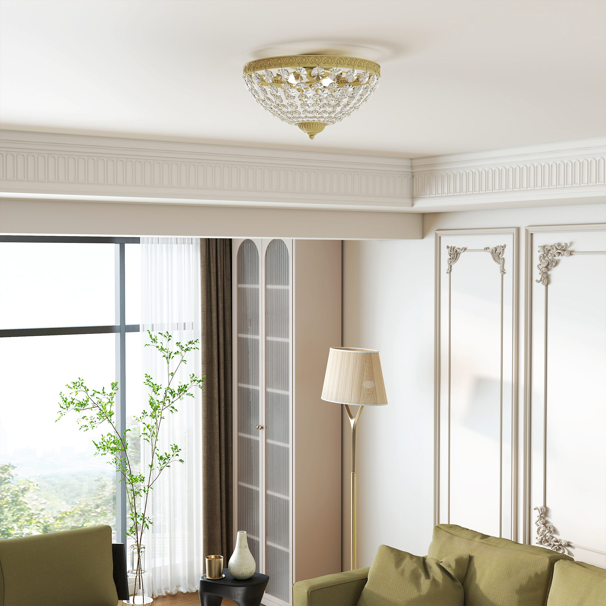 Crystal Chandelier Ceiling Light With 168 Octagonal Beads,Vintage 2-Light Flush