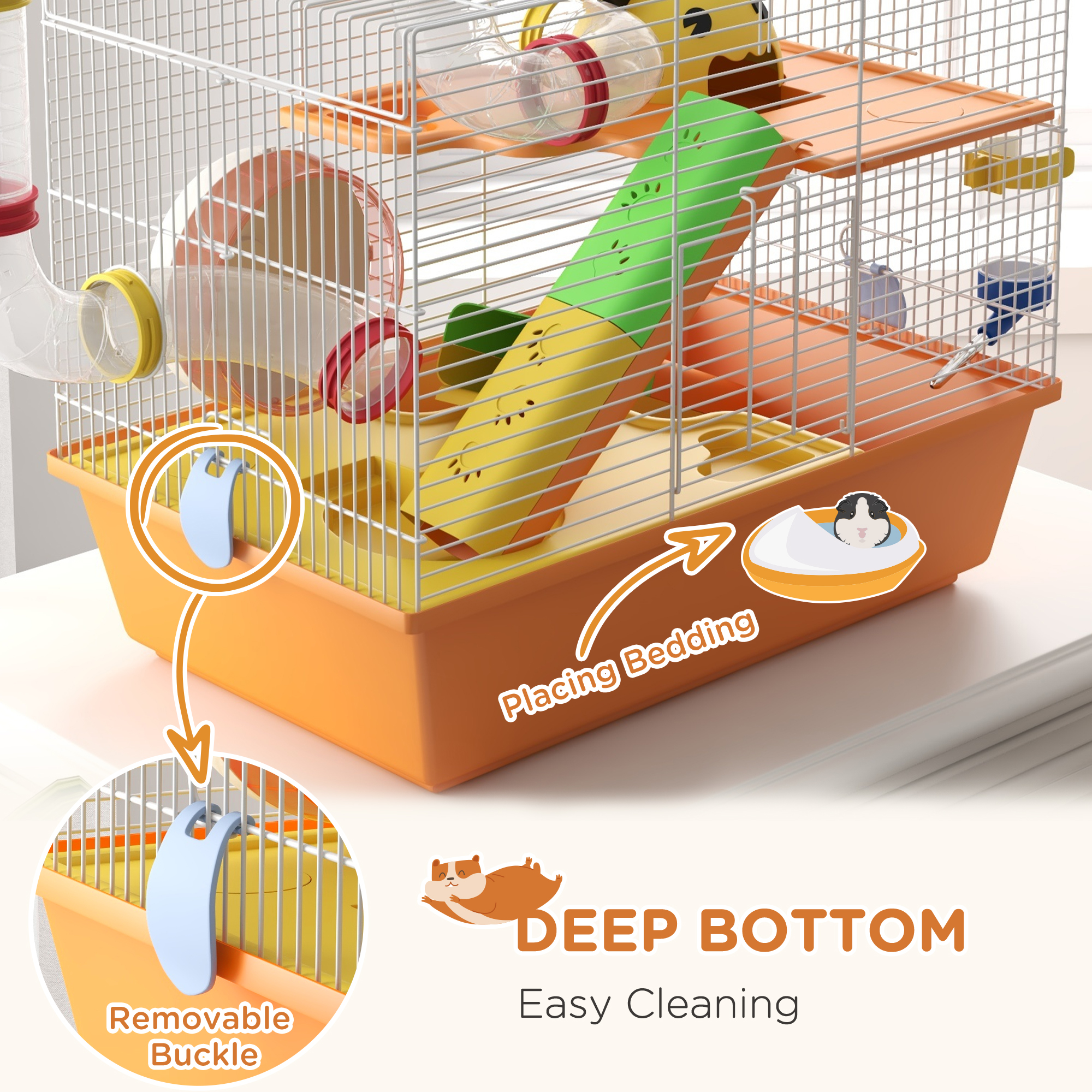 3 Tiers Gerbil Cage,Hamster Cage With Tubes,Exercise Wheel,Ladder,Top Handle,45 — image 5