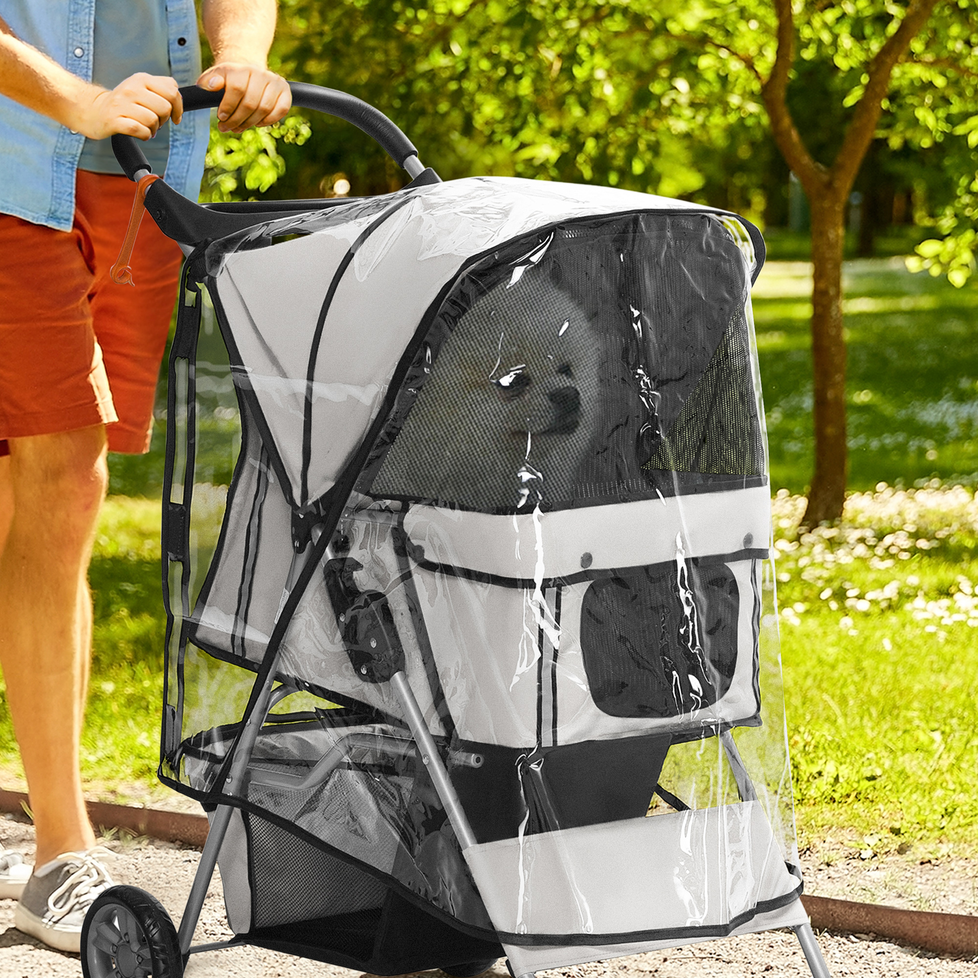 Dog Stroller Rain Cover,Cover For Pram Buggy W/ Rear Side Entry — image 3