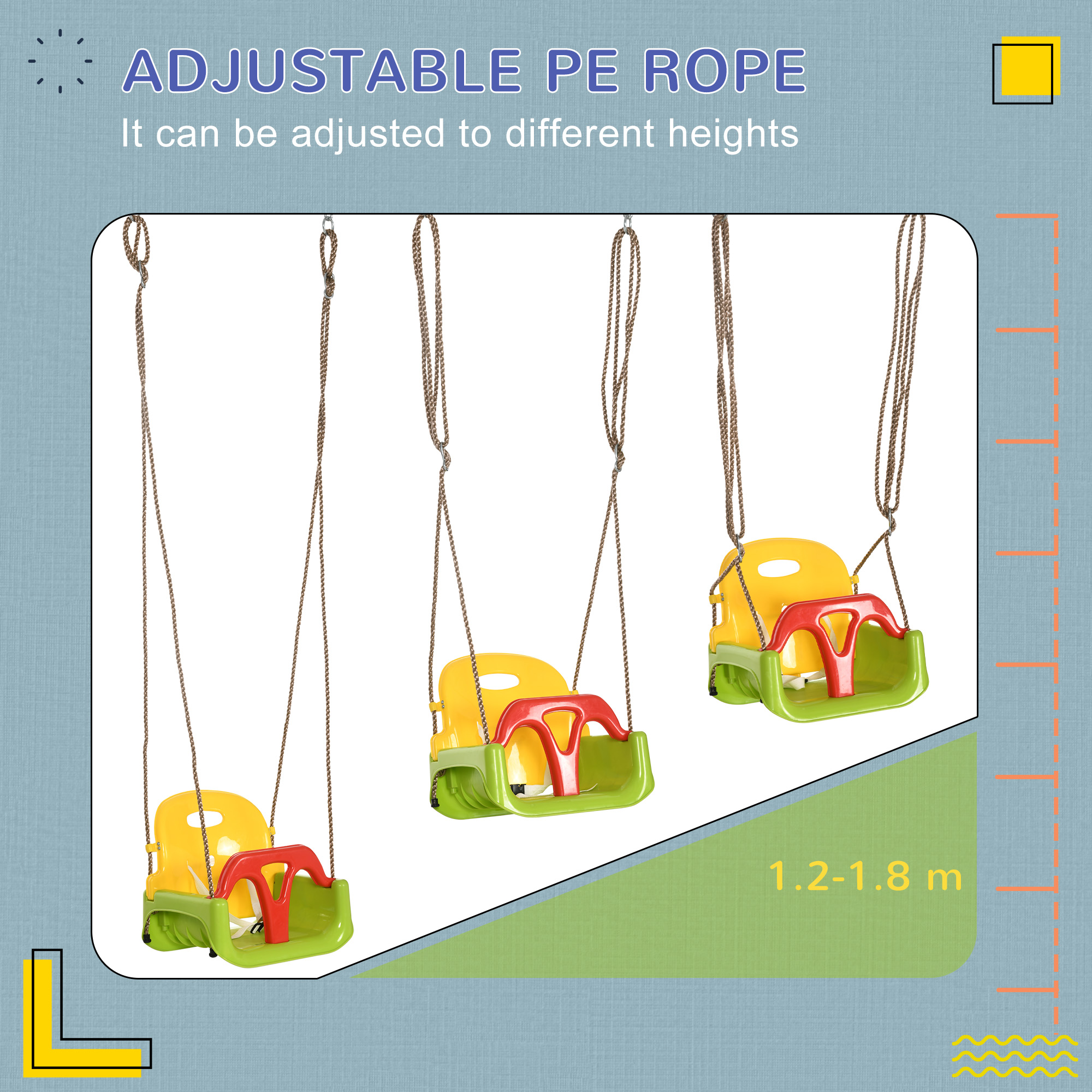 3 In 1 Detachable Kids Swing Seat With Safety Belt,Adjustable Rope — image 3