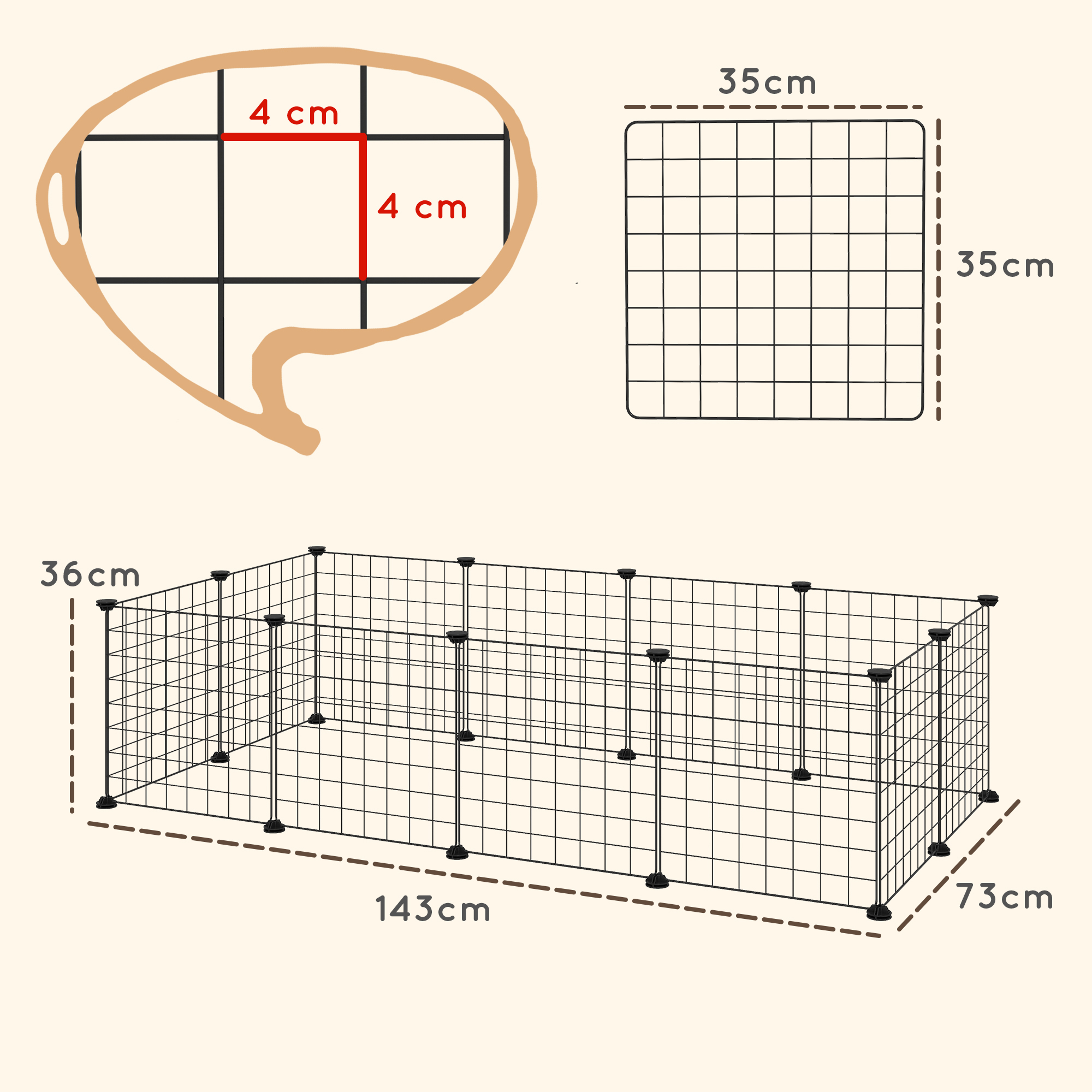 DIY Pet Playpen Metal Wire Fence 12 Panel Enclosure Indoor Outdoor Guinea Pig Bunny Small Animals Cage Black detail photo 8