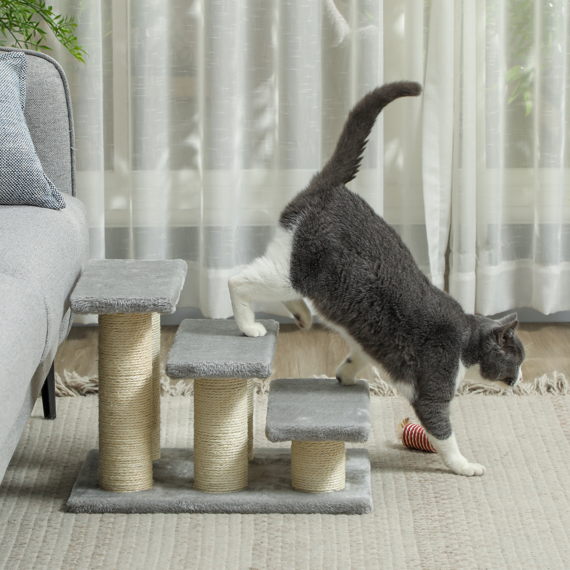 Pet Stairs 3-step Ladder Cat Dog Climb Tree,Grey