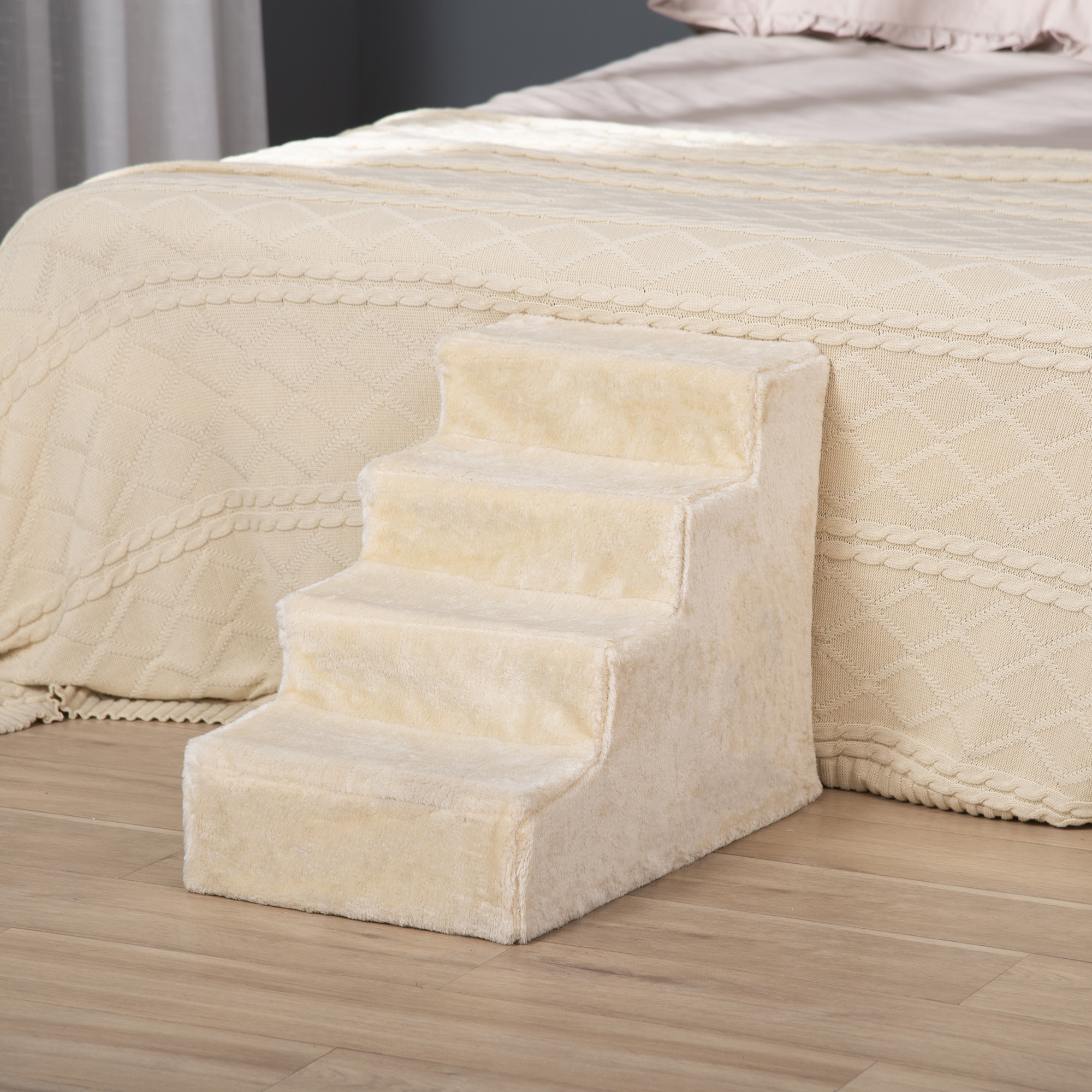 Four-Step Dog Stairs,with Washable Plush Cover,for High Bed Sofa,Dog Stairs For Small Dog And Cat-Beige detail photo 9