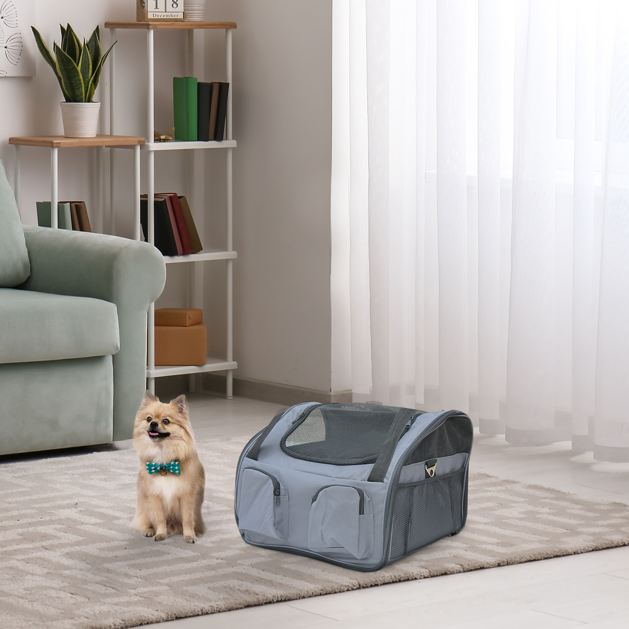 Pet Carrier Folding Bag Car Seat Cat Dog Puppy Kennel Portable Travel Cage Tote Case Mesh Holder House Grey detail photo 10