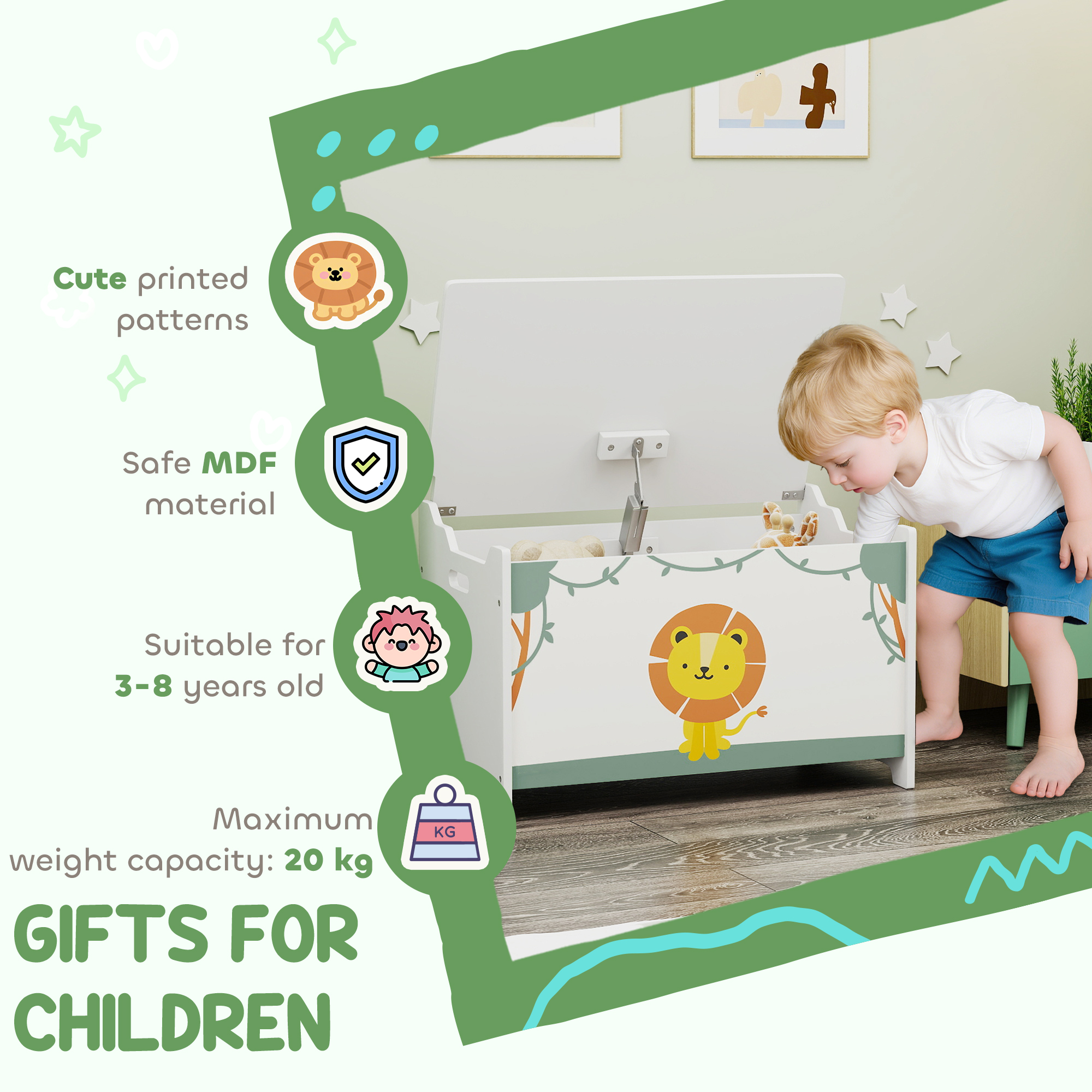 Toy Box With Lid,Safety Hinges And Groove Handles,Toy Storage Organiser — image 5