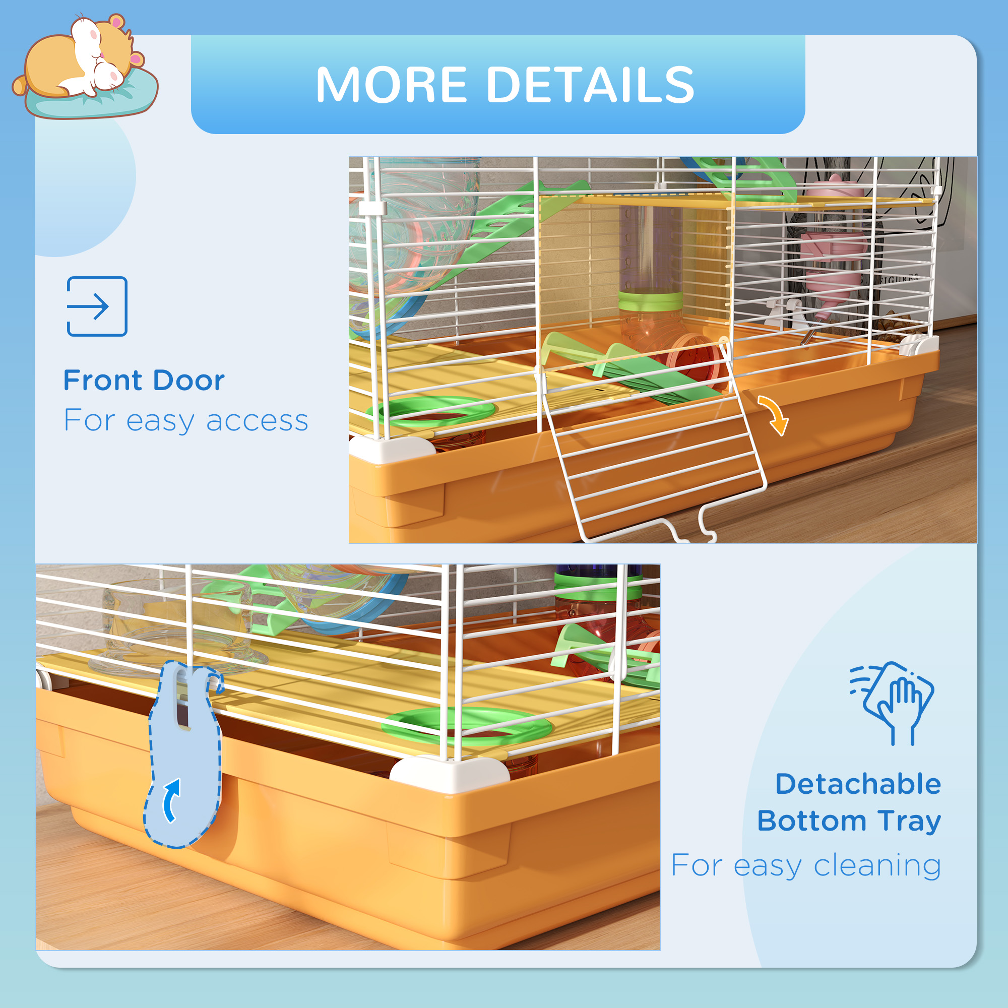 5 Tier Hamster Cage Carrier Habitat W/ Exercise Wheels,Tunnel,Orange — image 3