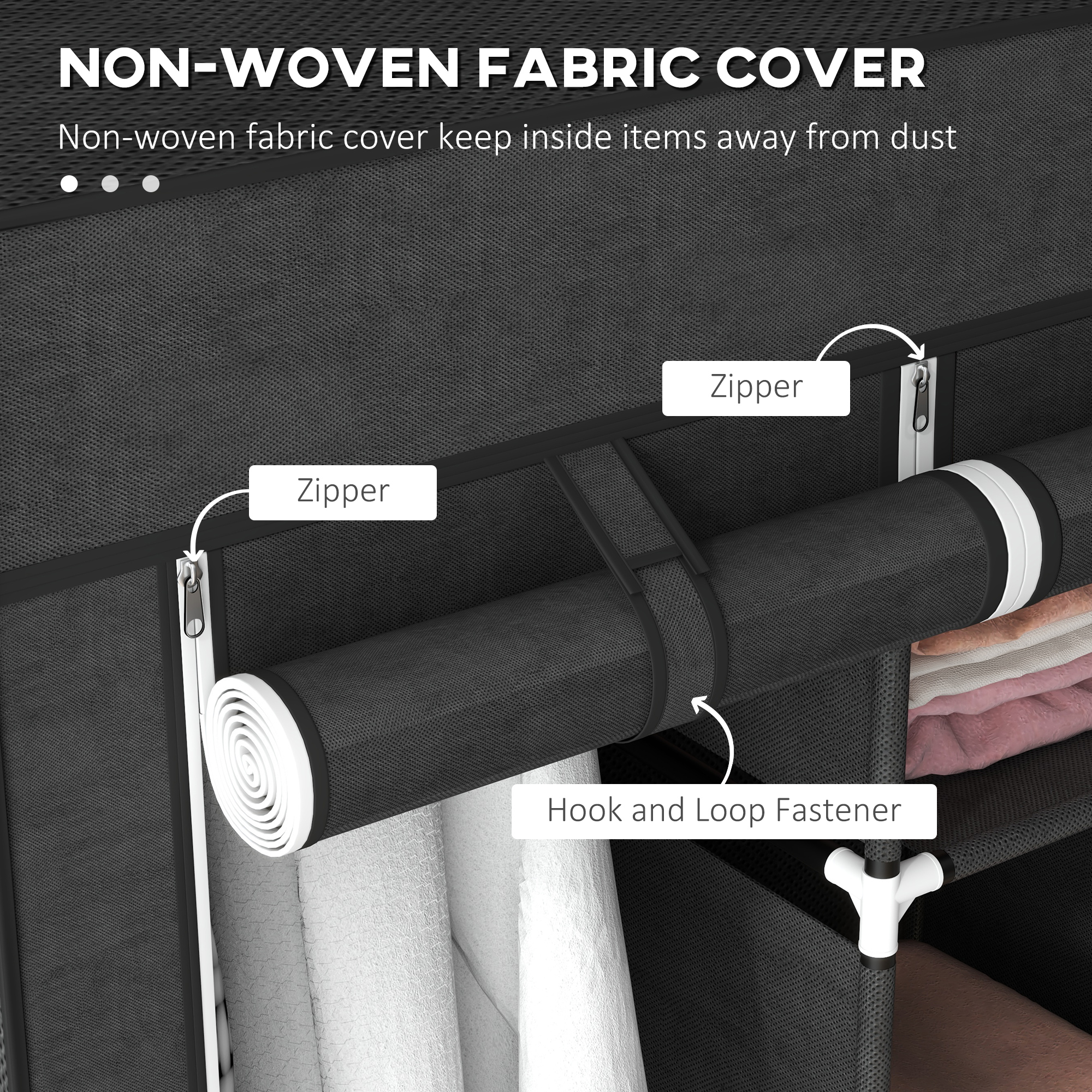 Fabric Wardrobe,with Rails And Shelves-Black — image 2