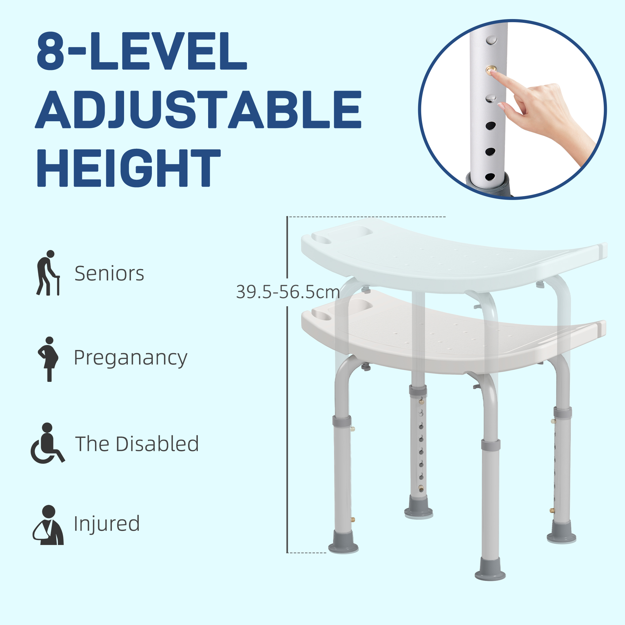 Height Adjustable Bath Stool,Aluminium Shower Stool With Non-Slip Pads — image 5