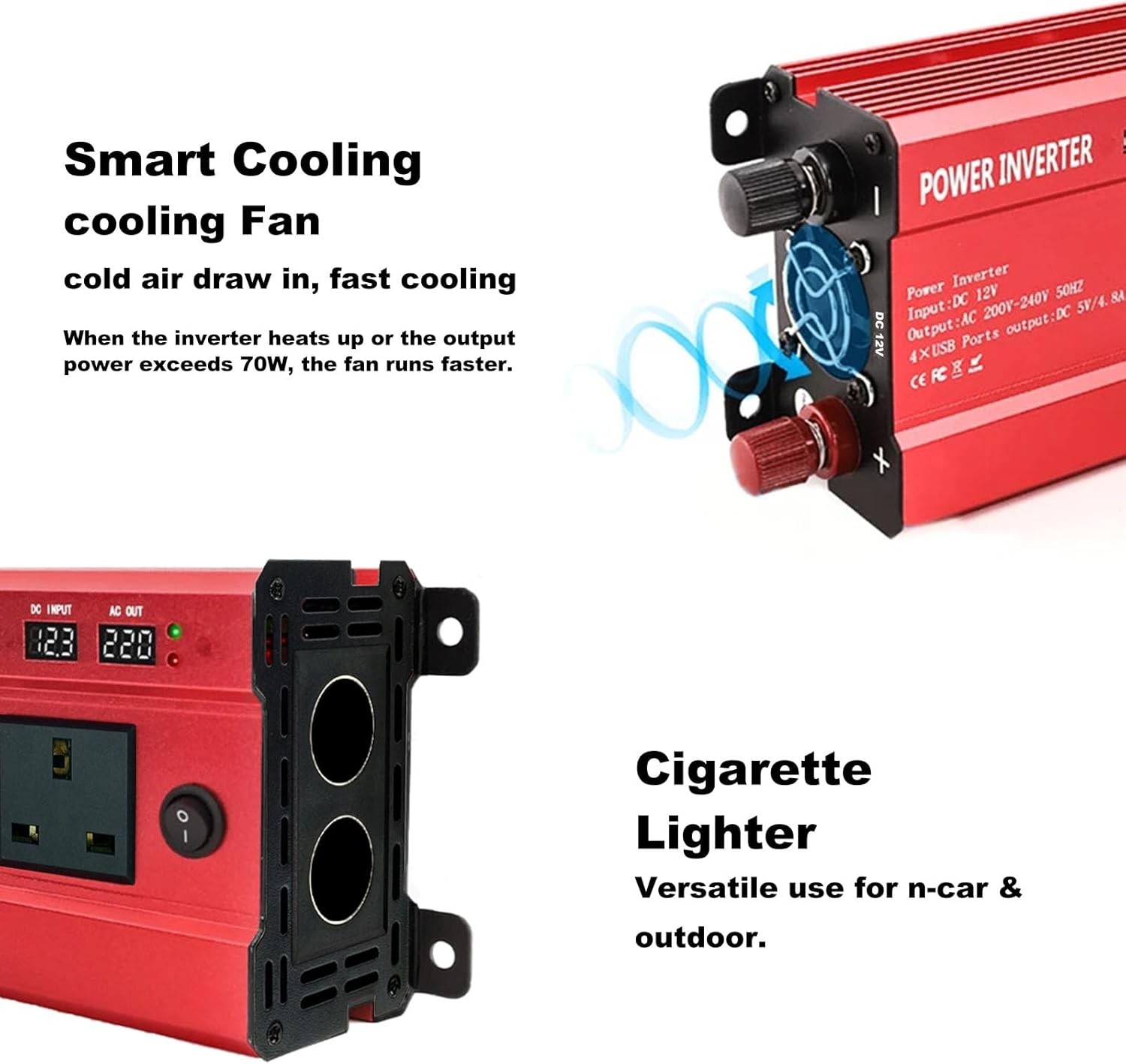 6000W Car Power Inverter DC 12V To 240V Converter With 4 USB Ports 2 AC Sockets — image 2