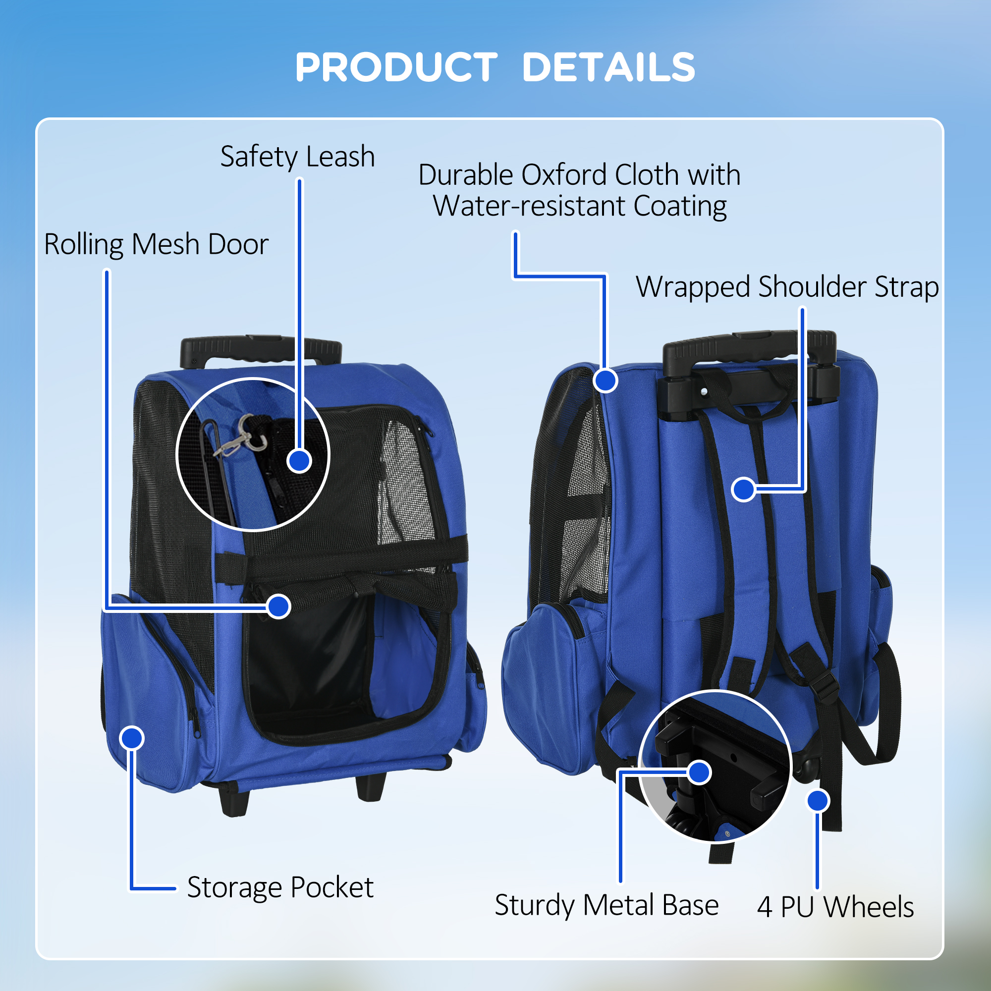 Pet Travel Backpack Bag Cat Puppy Dog Carrier W/ Trolley And Telescopic Handle — image 5