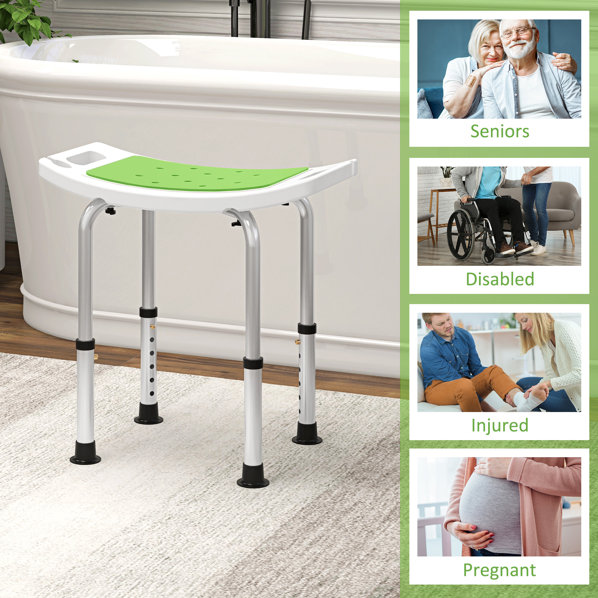 Shower Chair,Adjustable Height Stool With Aluminium Frame And Non-Slip