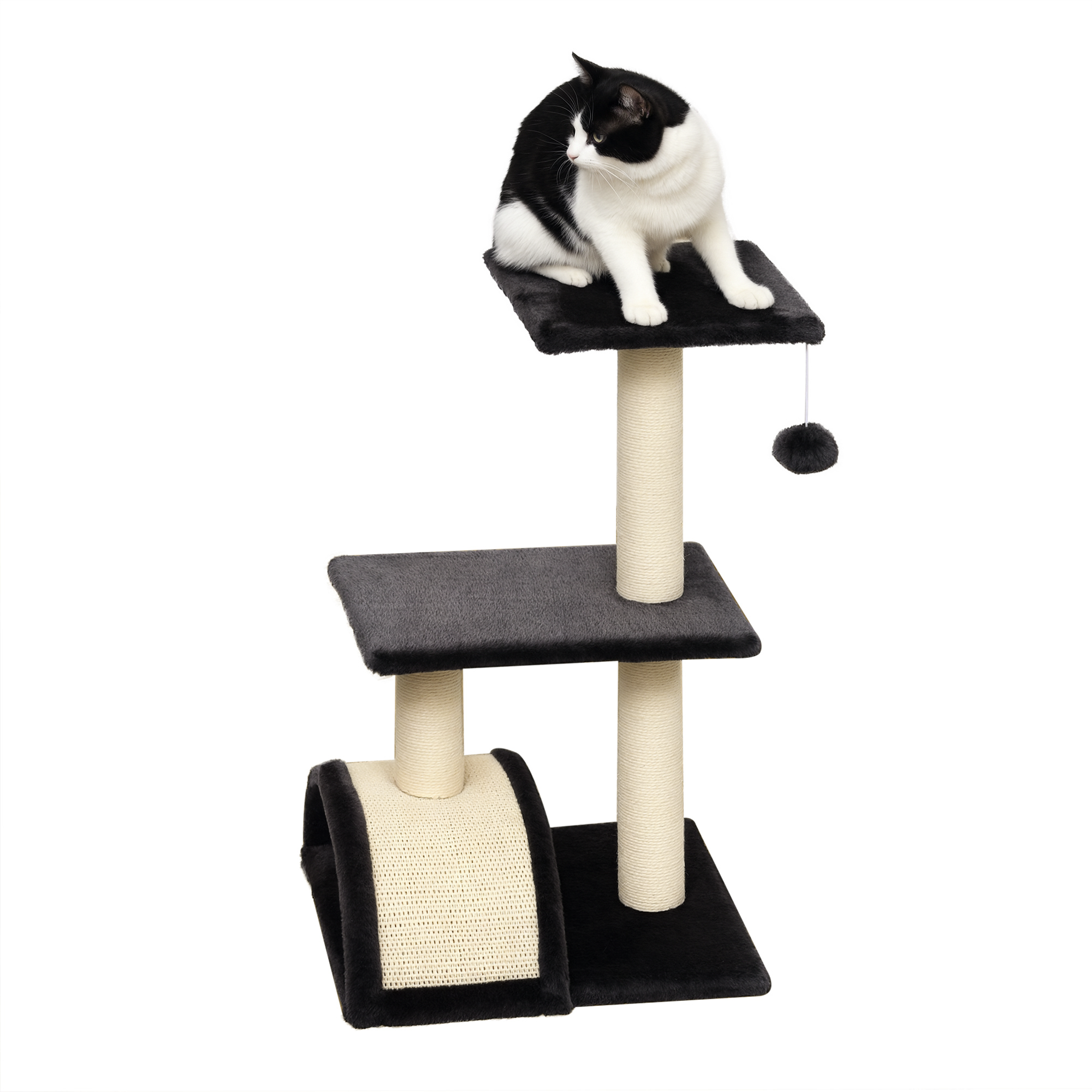 72cm Cat Tree With Scratching Post,Pad For Indoor Cats-Black