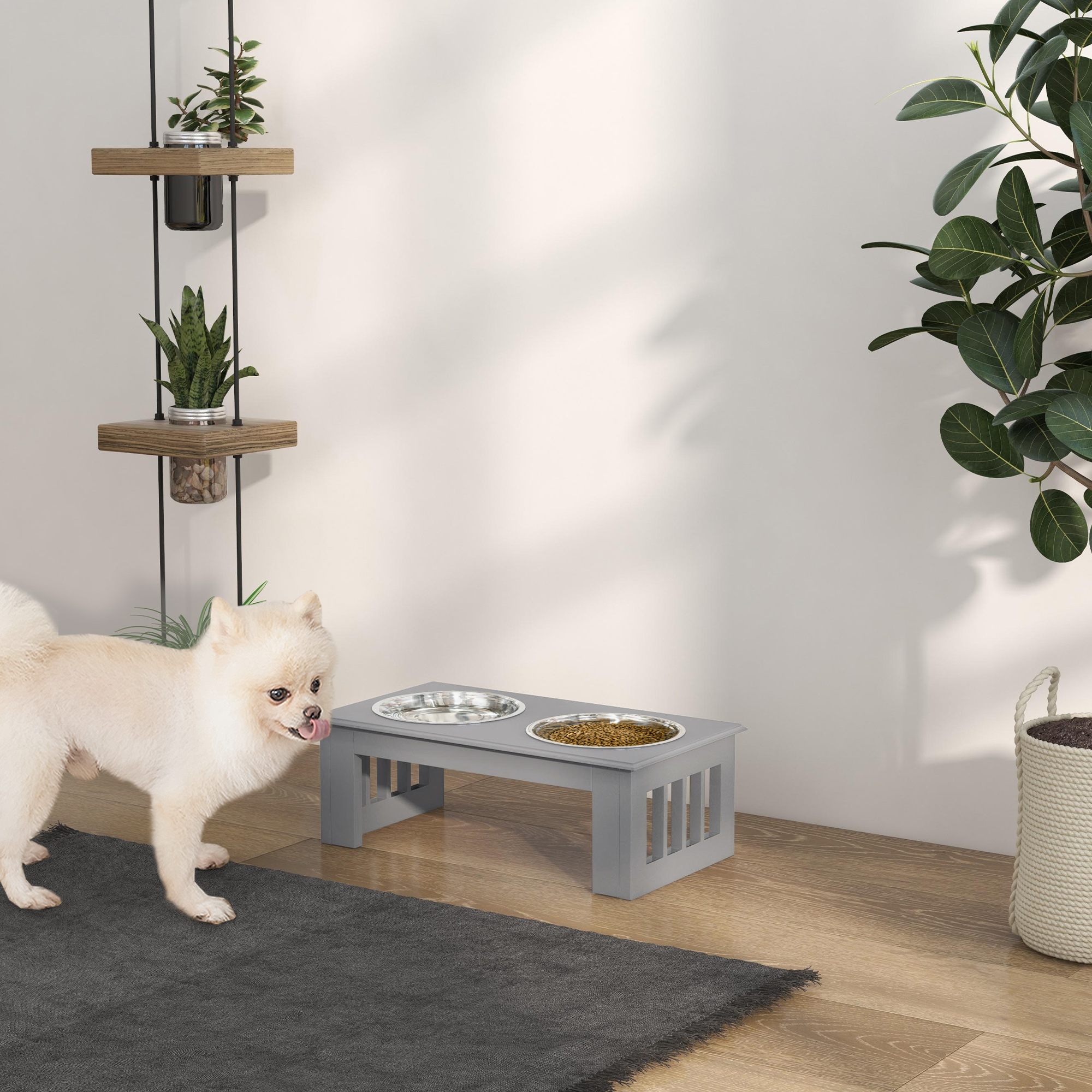 Raised Dog Feeding Bowls With Stand Grey [Small]