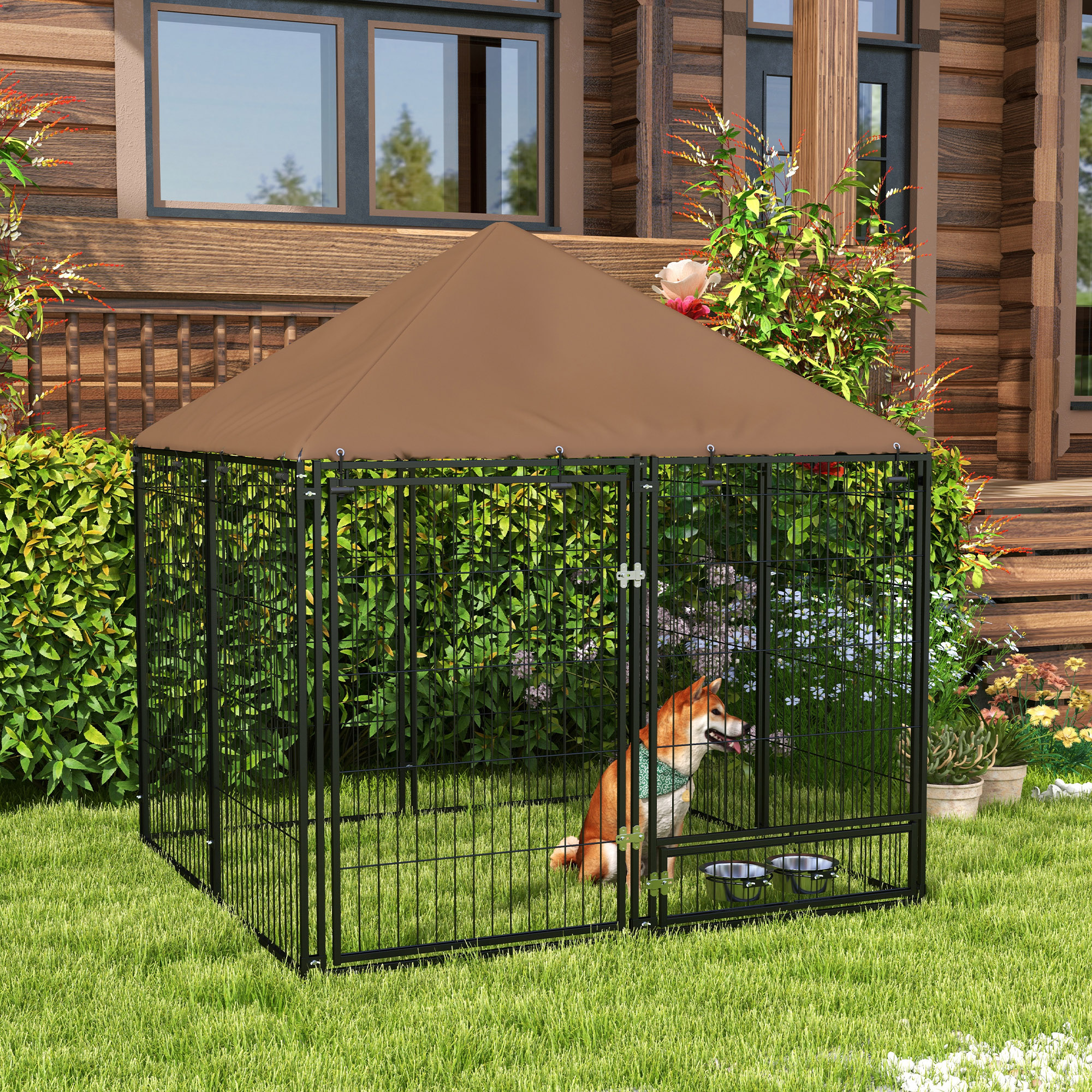 Outdoor Dog Kennel Puppy Play Pen With Canopy Garden Playpen Fence Crate