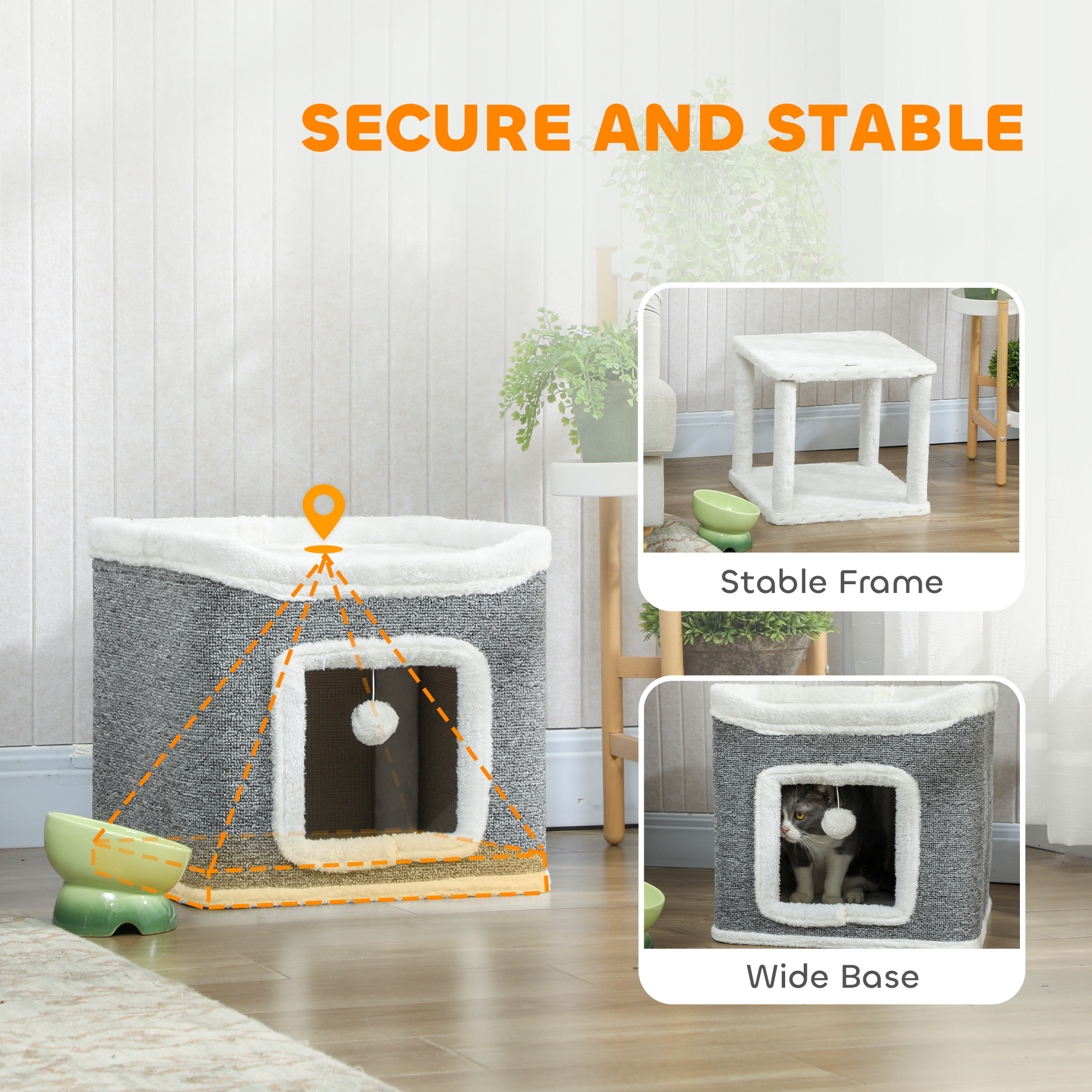 Cat House For Indoor Kittens,2-Level Cave Bed With Fluffy Balls,Top Bed,Kitten — image 3