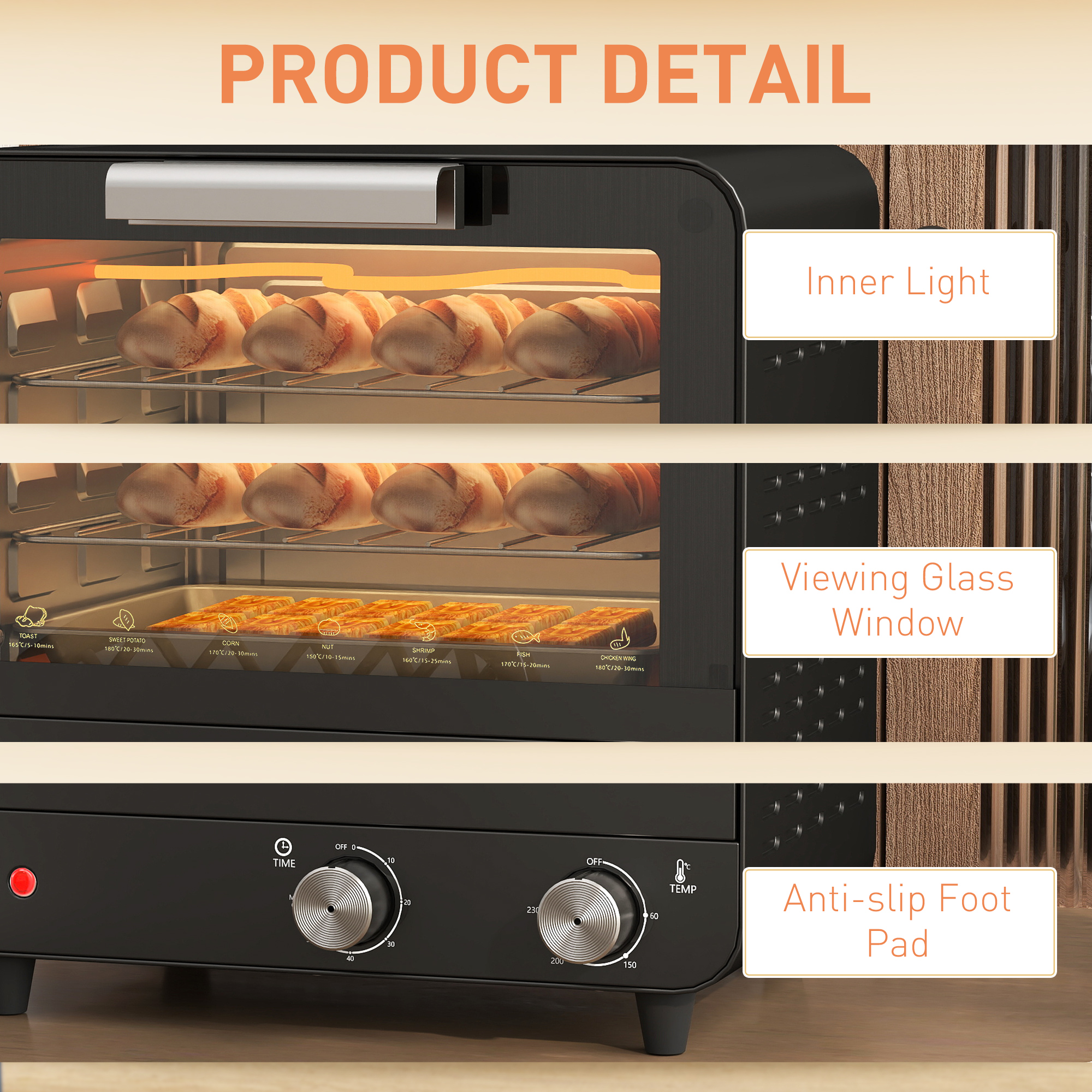 Small Toaster Oven,12L Mini Countertop Oven With Glass Door,Adjustable