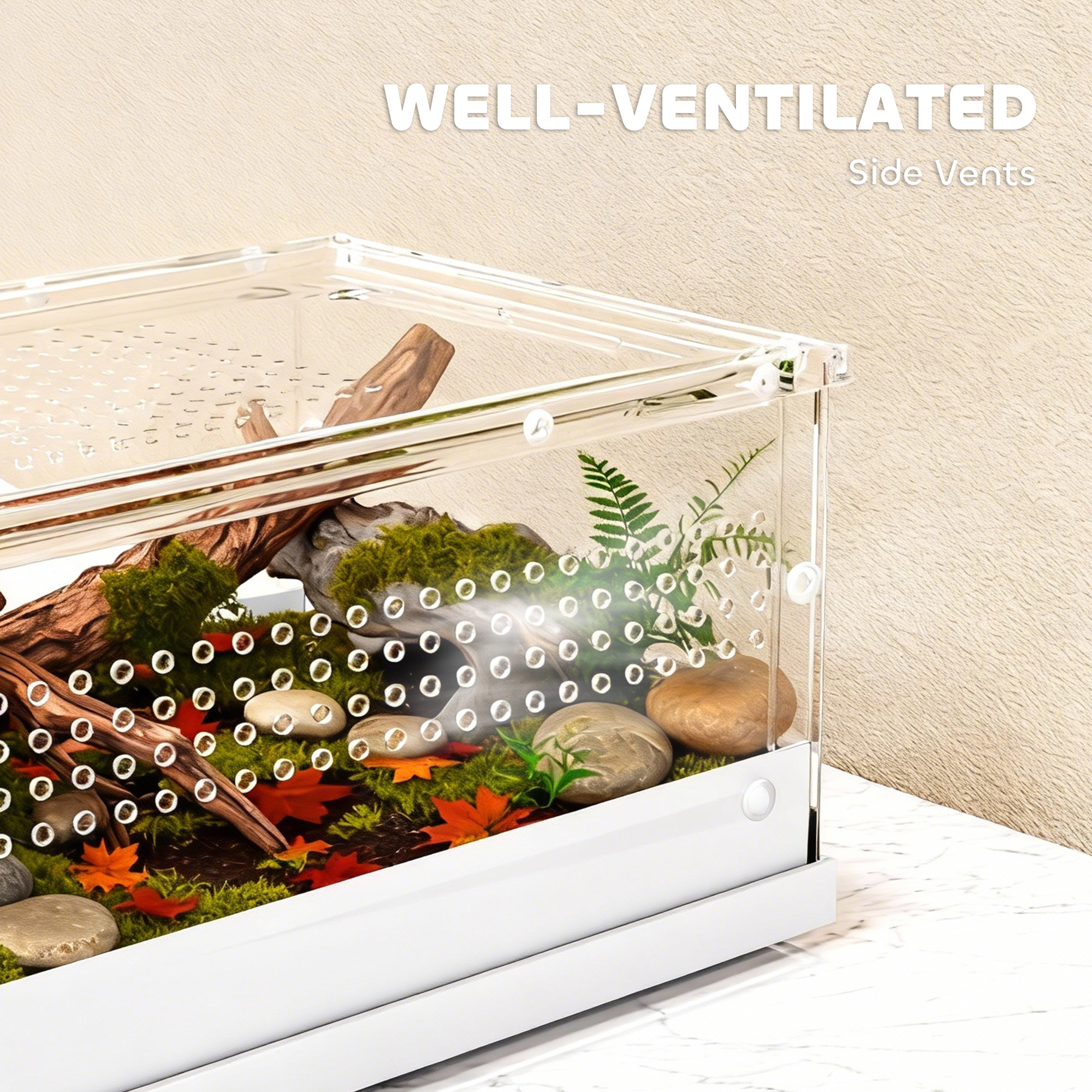 Acrylic reptile terrarium with top sliding door,vents,