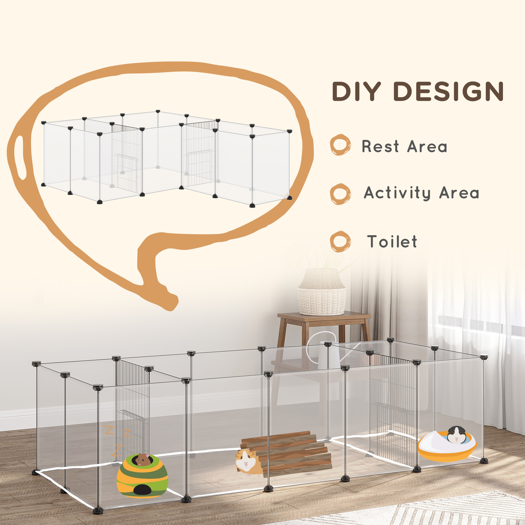18-Panel Small Animal Cage,Pet Playpen,for Guinea