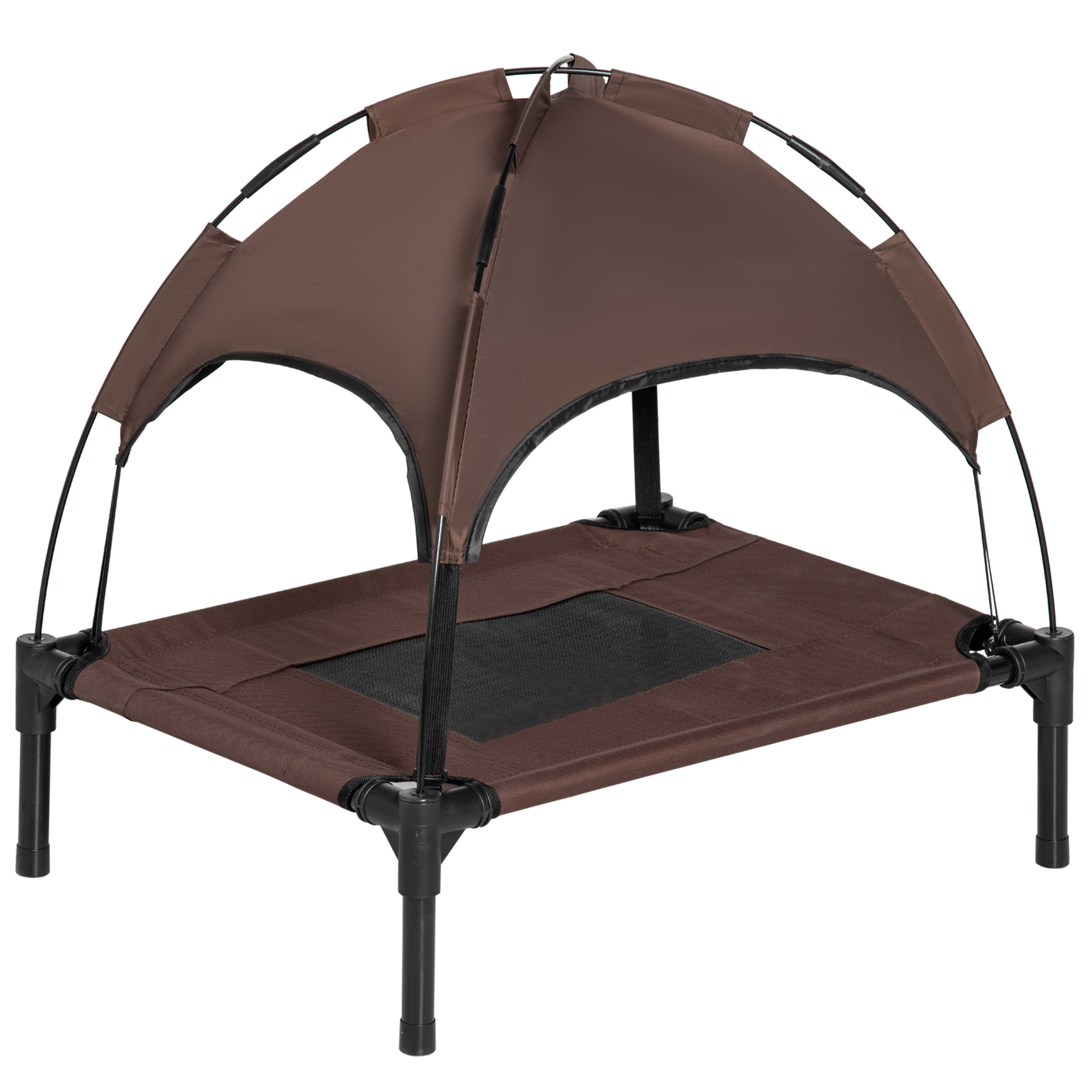 Raised Dog Bed Waterproof Elevated Pet Cot With Breathable Mesh UV Protection Canopy Brown,for Small Dogs,61 X 46 X 62cm — 1