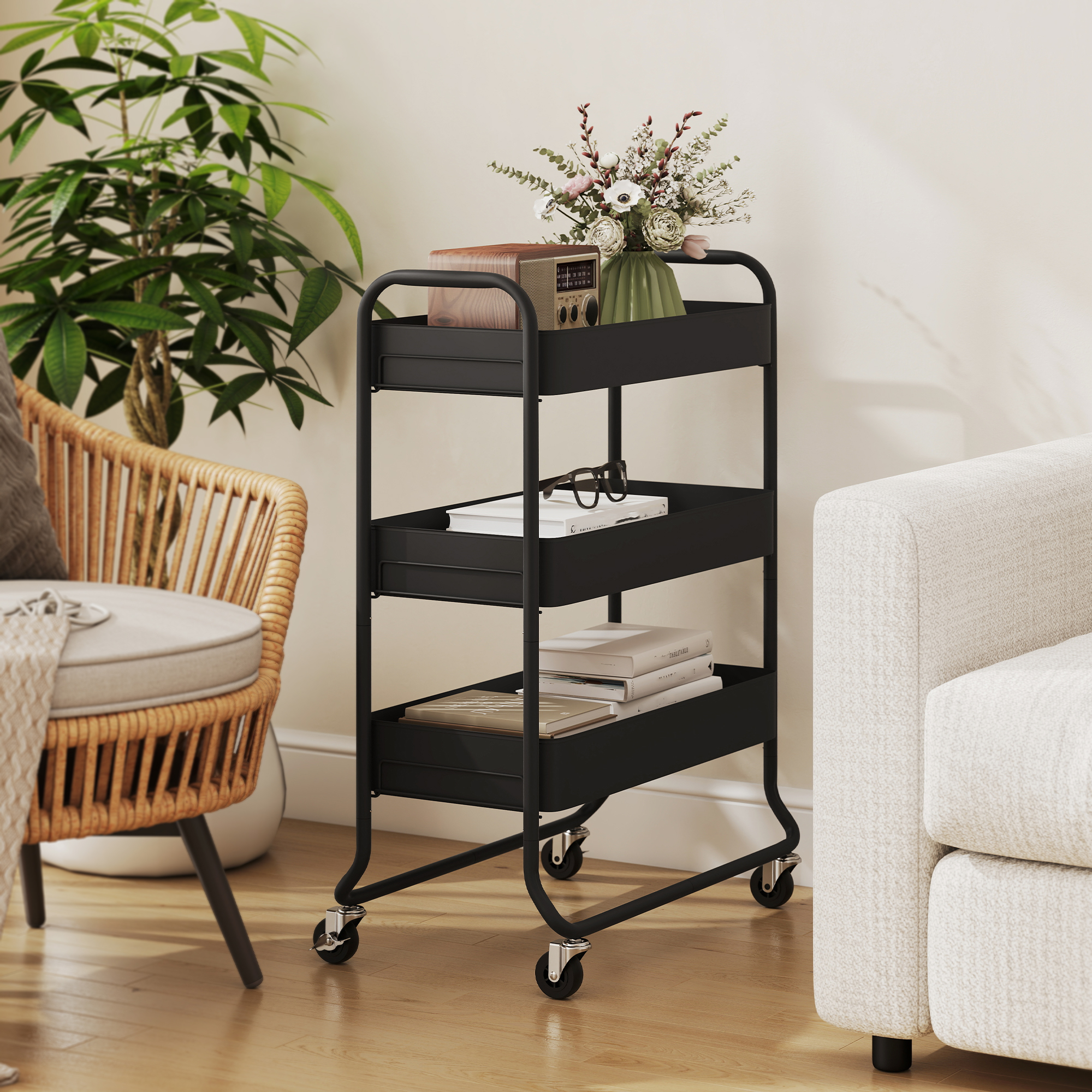 3-Tier Storage Trolley On Wheels,Rolling Utility Cart With Mesh Backets — image 5