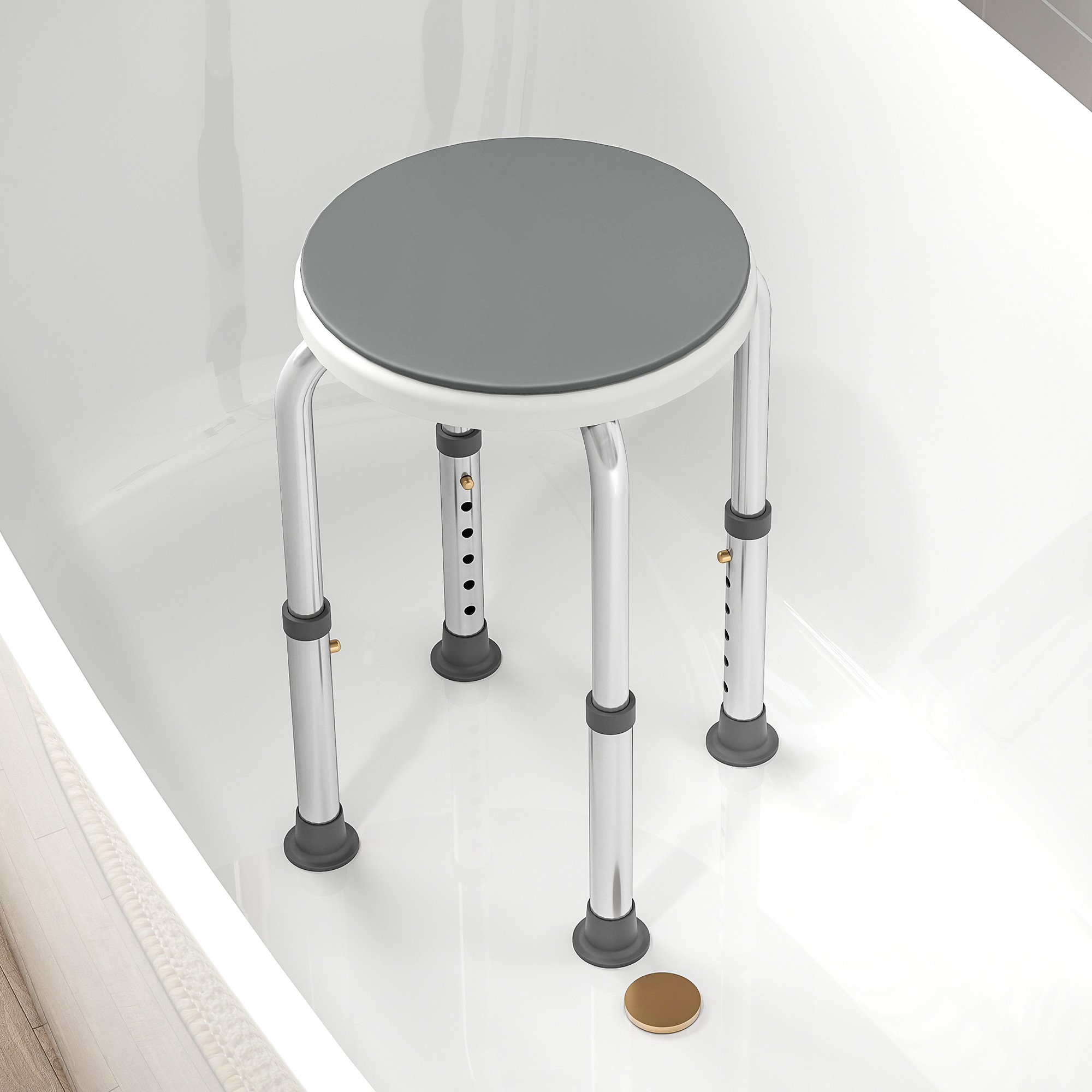360Â° Swivel Shower Chair,Height Adjustable Aluminium Stool With Non-Slip Feet — image 4