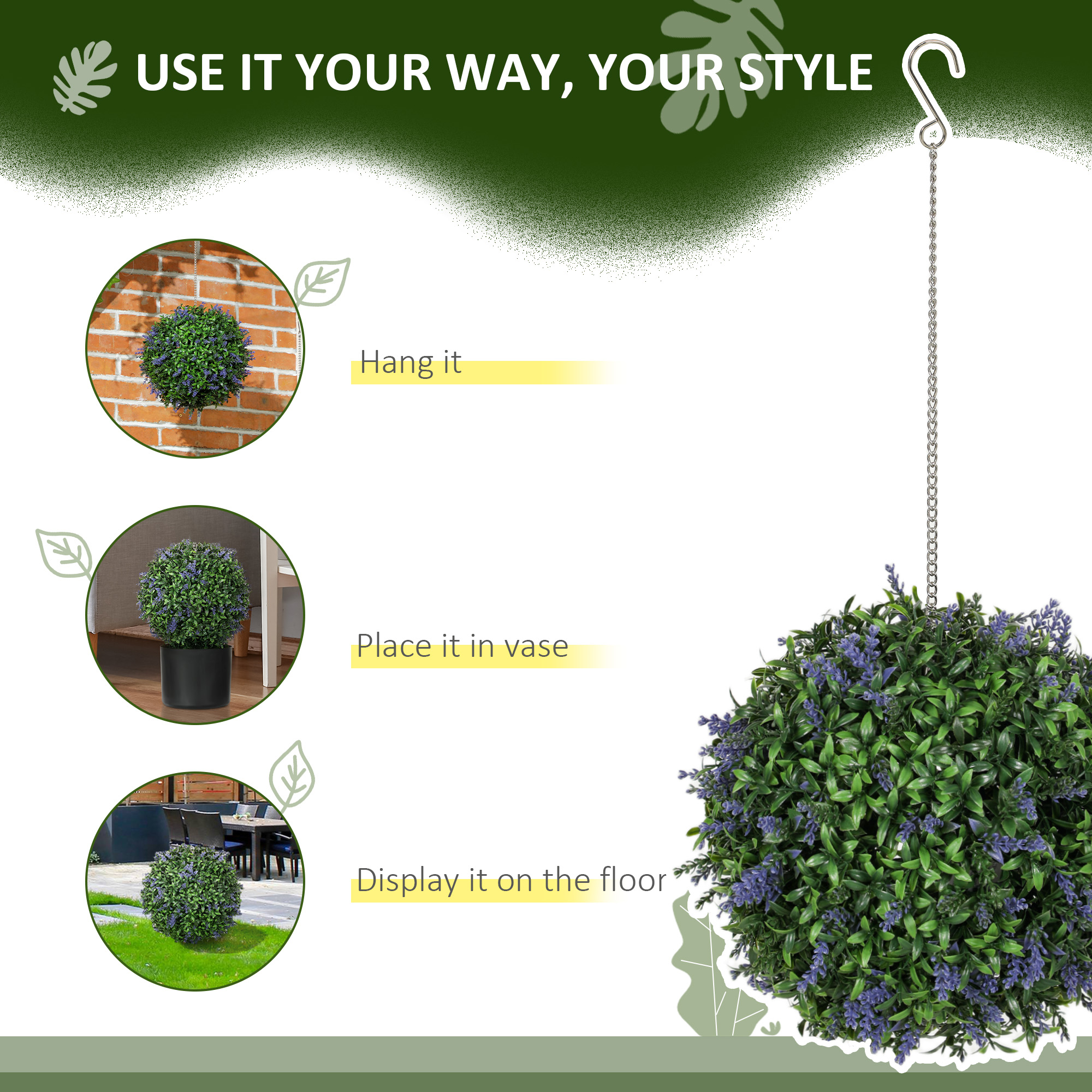 Set Of 2 Artificial Plant Topiary Balls,UV-protected Fake Decorative — image 4