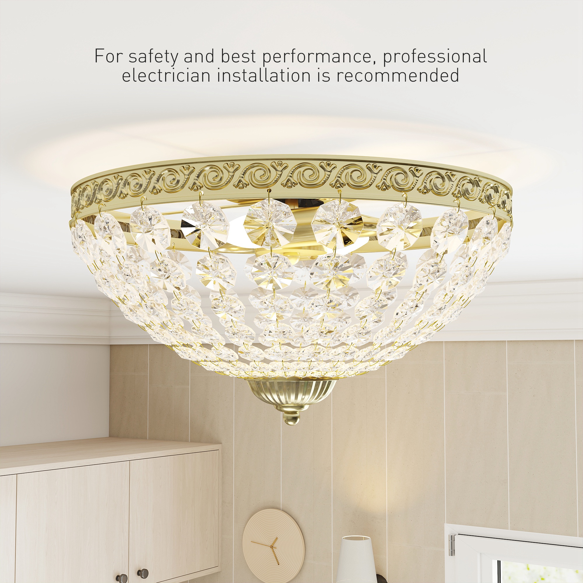 Crystal Chandelier Ceiling Light With 168 Octagonal Beads,Vintage 2-Light Flush — image 5