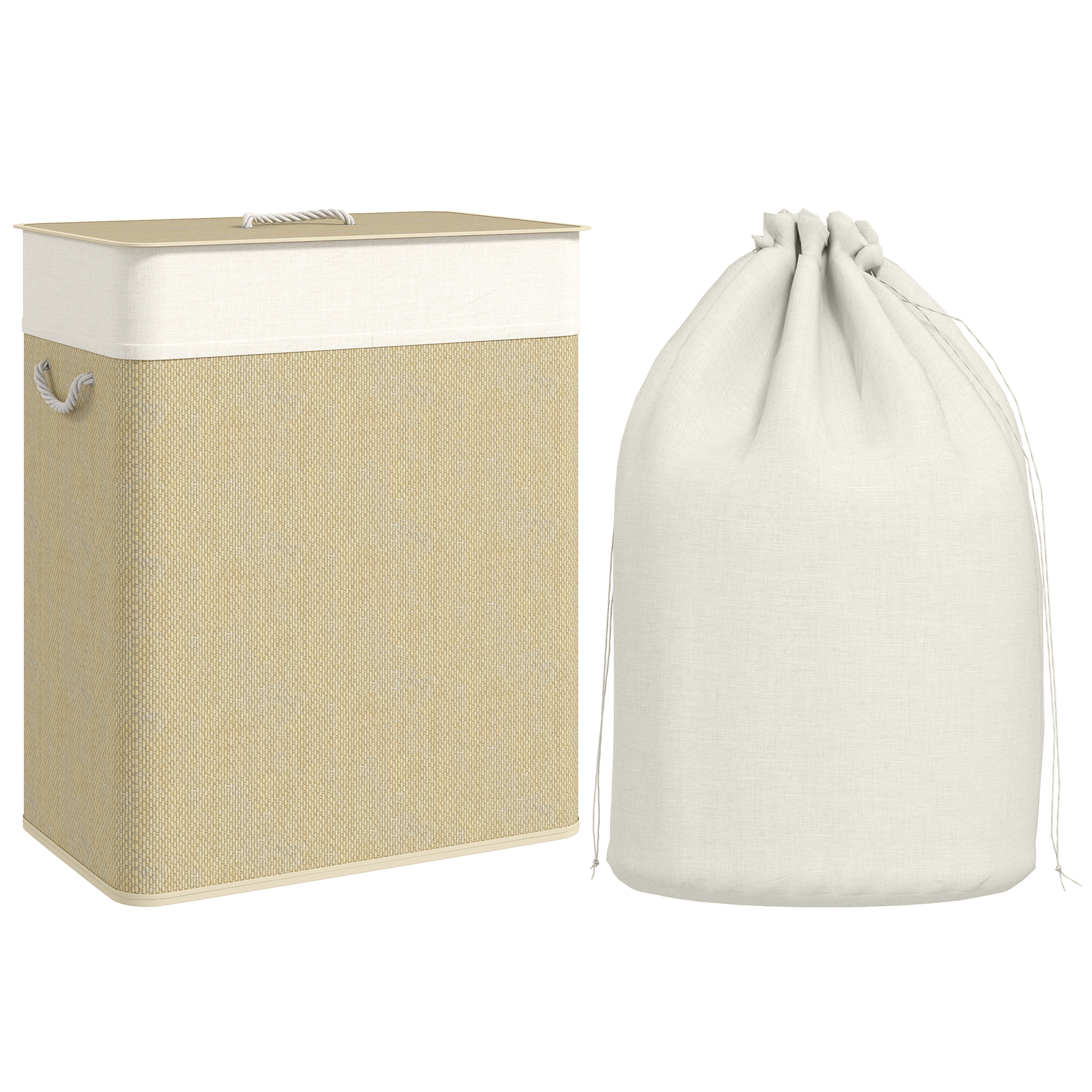 Double Laundry Basket With Lid,100L Bamboo Hamper Rope Handles,Washing — image 3