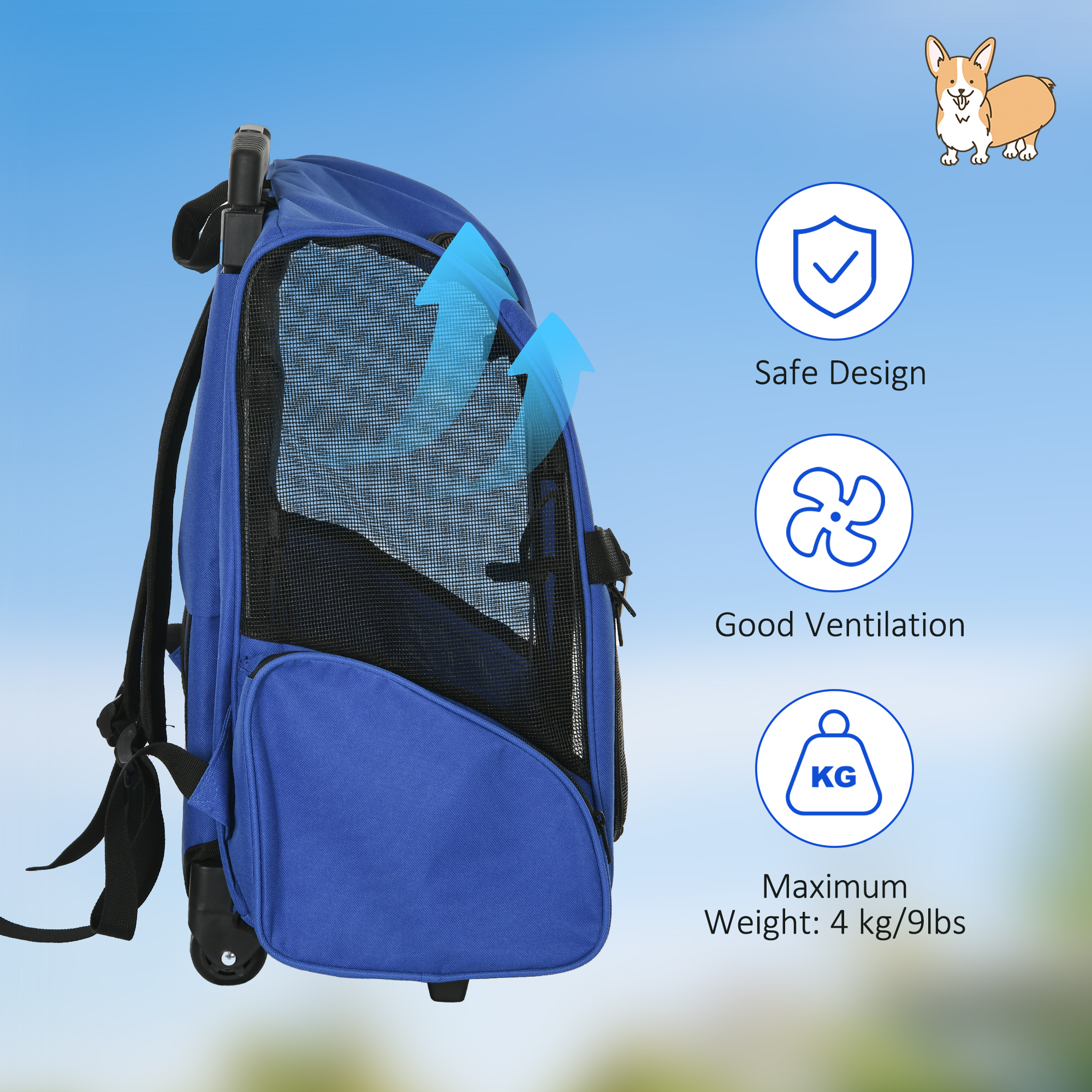 Pet Travel Backpack Bag Cat Puppy Dog Carrier W/ Trolley And Telescopic Handle