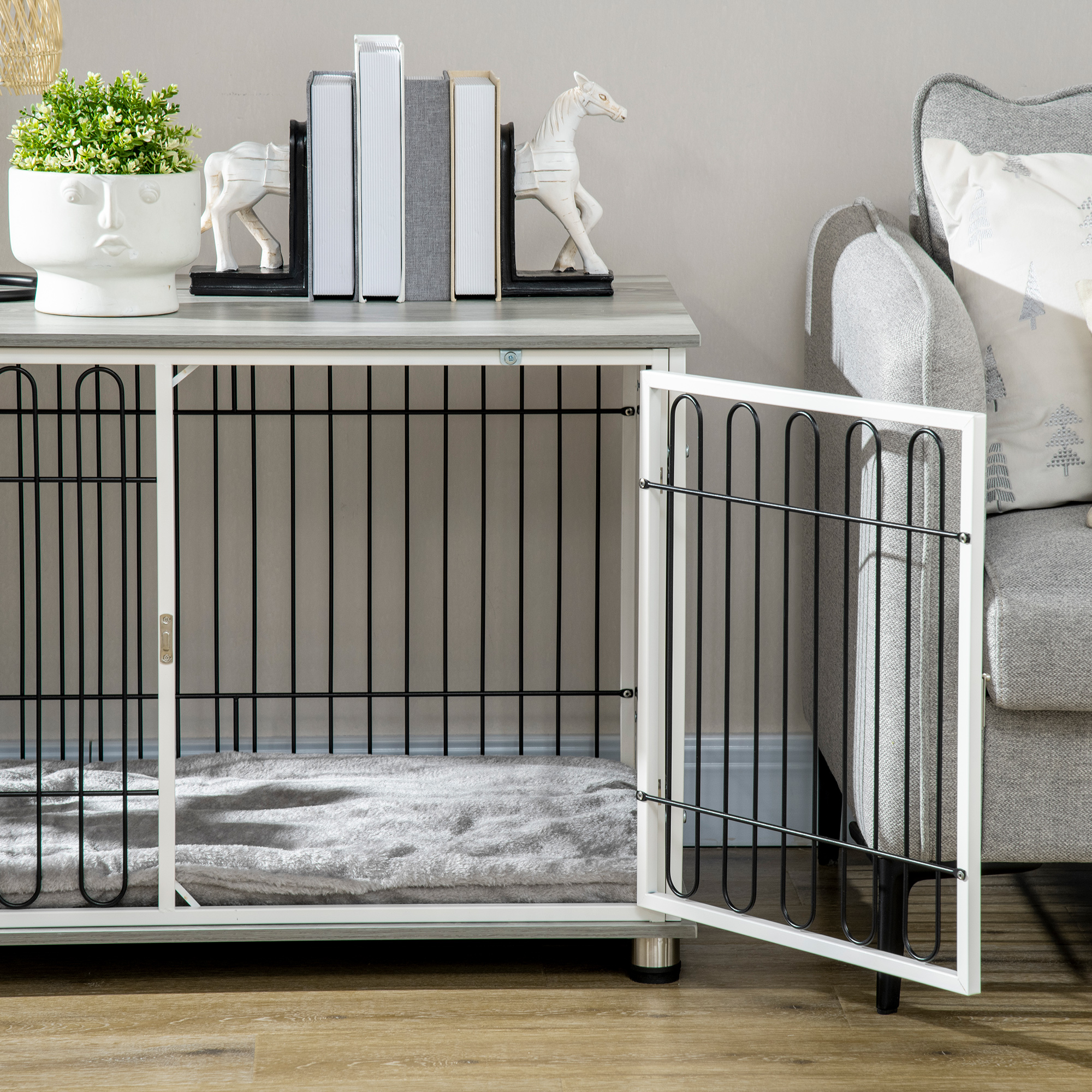 Indoor Dog Crate Furniture,Side End Table,with Soft Washable Cushion,Lockable — image 4