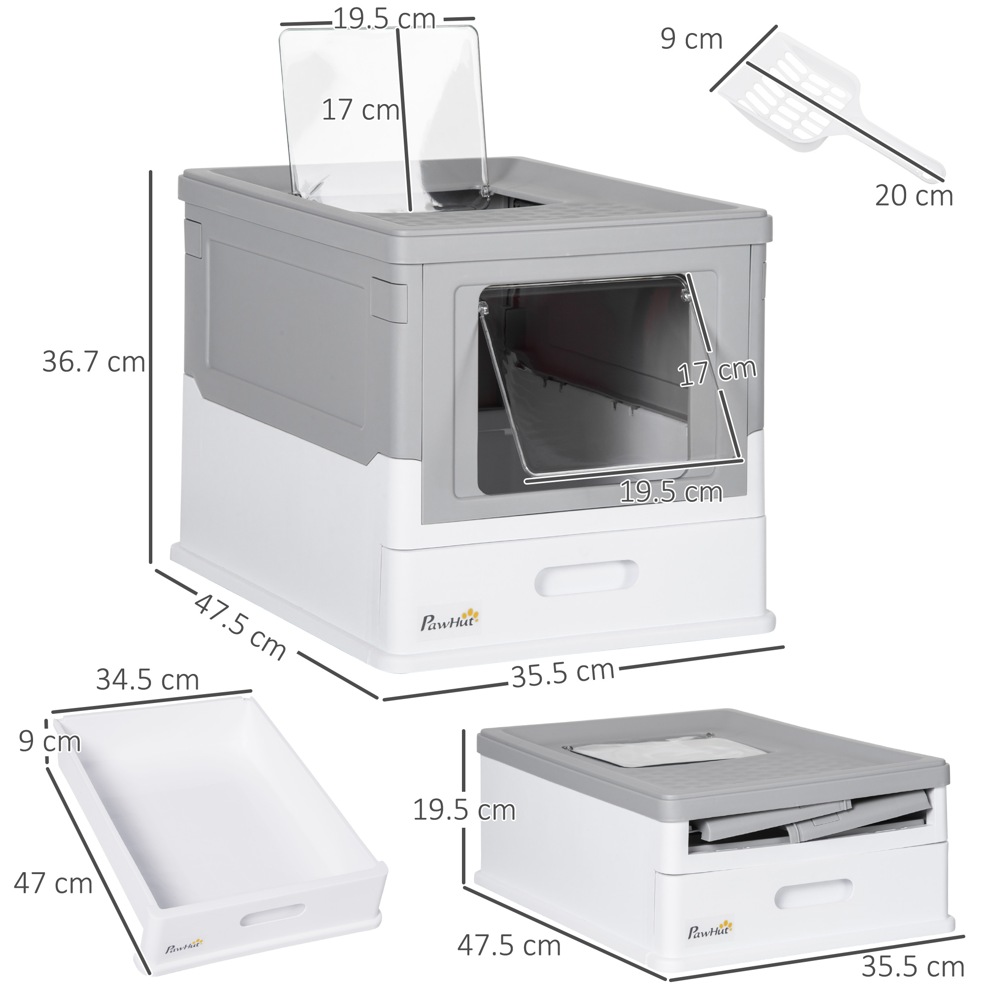 Hooded Cat Litter Box,Portable Pet Toilet,with Scoop,Front Entry-Grey — image 3