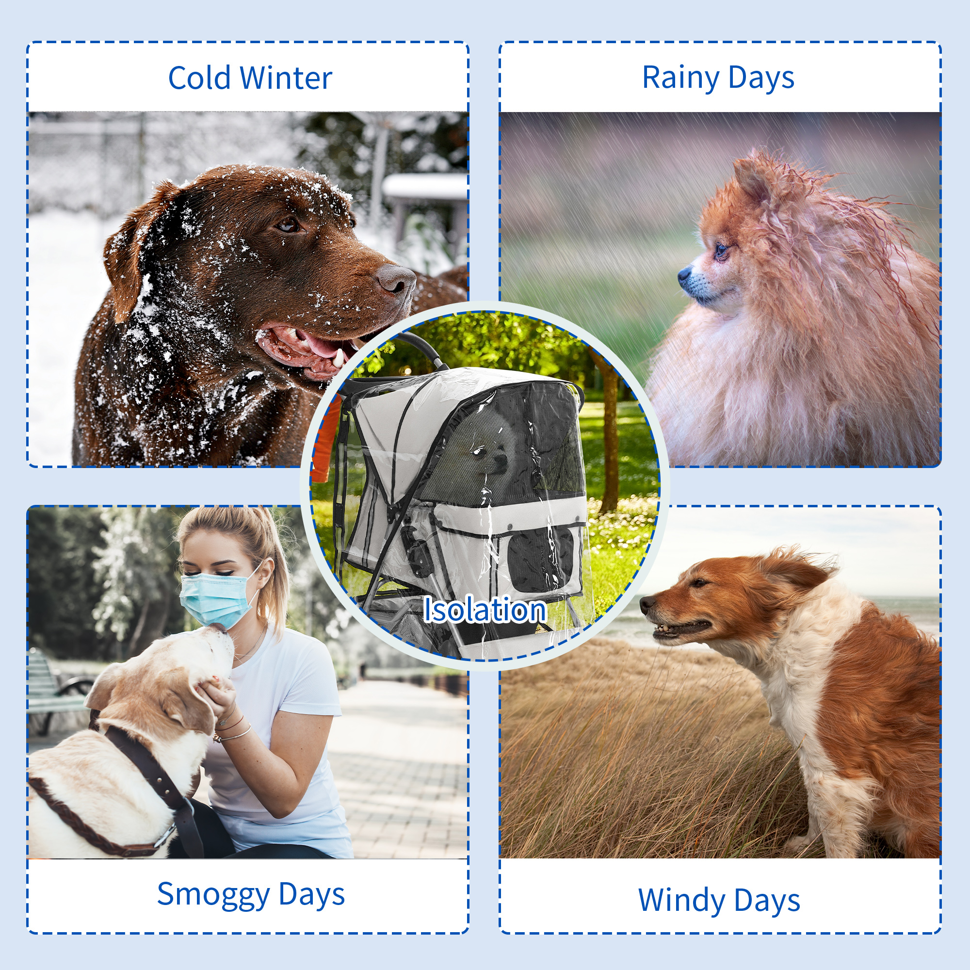 Dog Stroller Rain Cover,Cover For Pram Buggy W/ Rear Side Entry — image 2