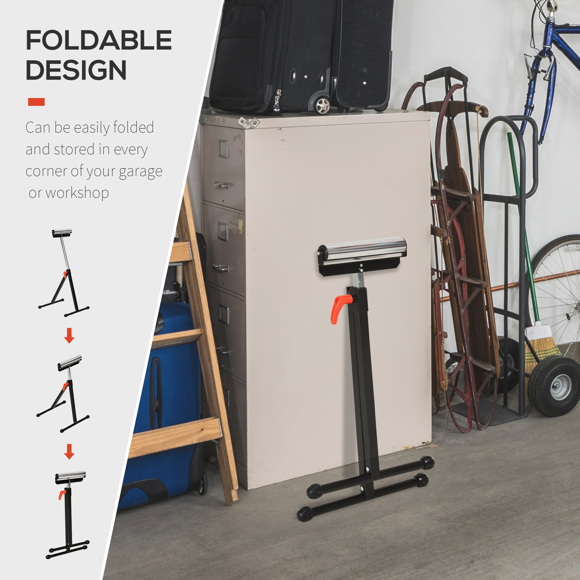 Folding roller stand,material support pedestal with ball