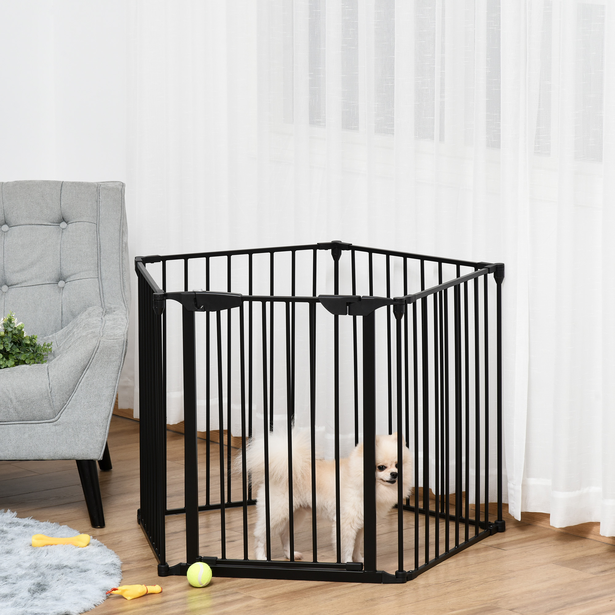 5 Panels Pet Playpen Metal Fence W/ Walk Through Door-Black detail photo 10