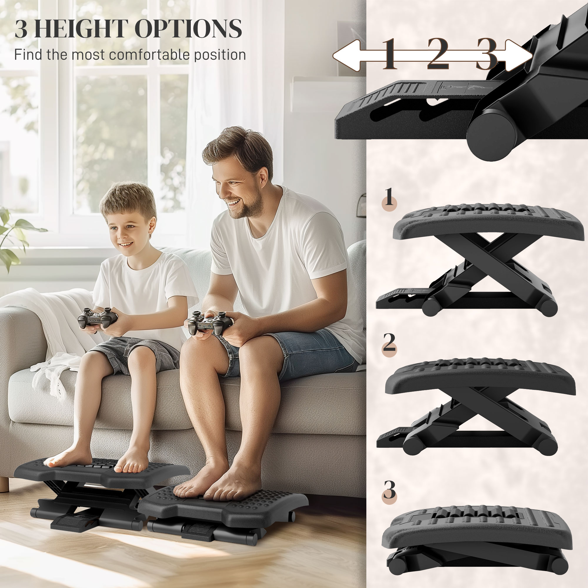 Three-Level,Multi-Angle Massage Footrest-Black — image 2