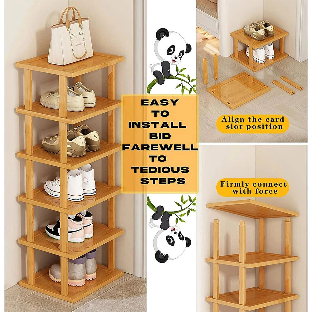 6-Tier Bamboo Shoe Rack-Vertical Space Saving Organizer Corner Shelf UK — image 4
