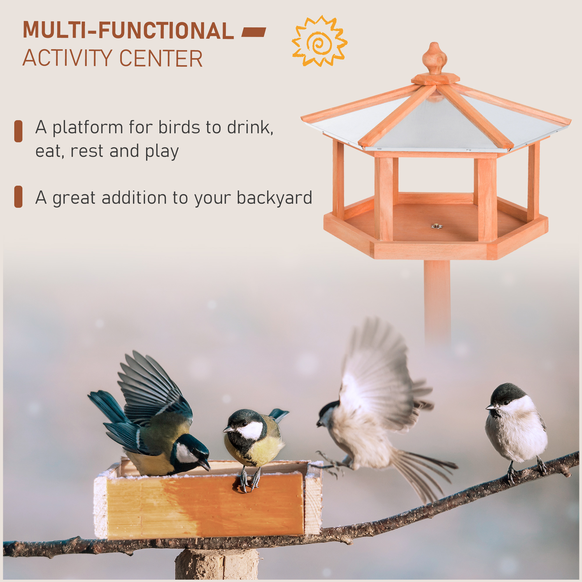 Wooden Bird Table Free Standing Feeder Garden Sheltered Feeding Station Parrot