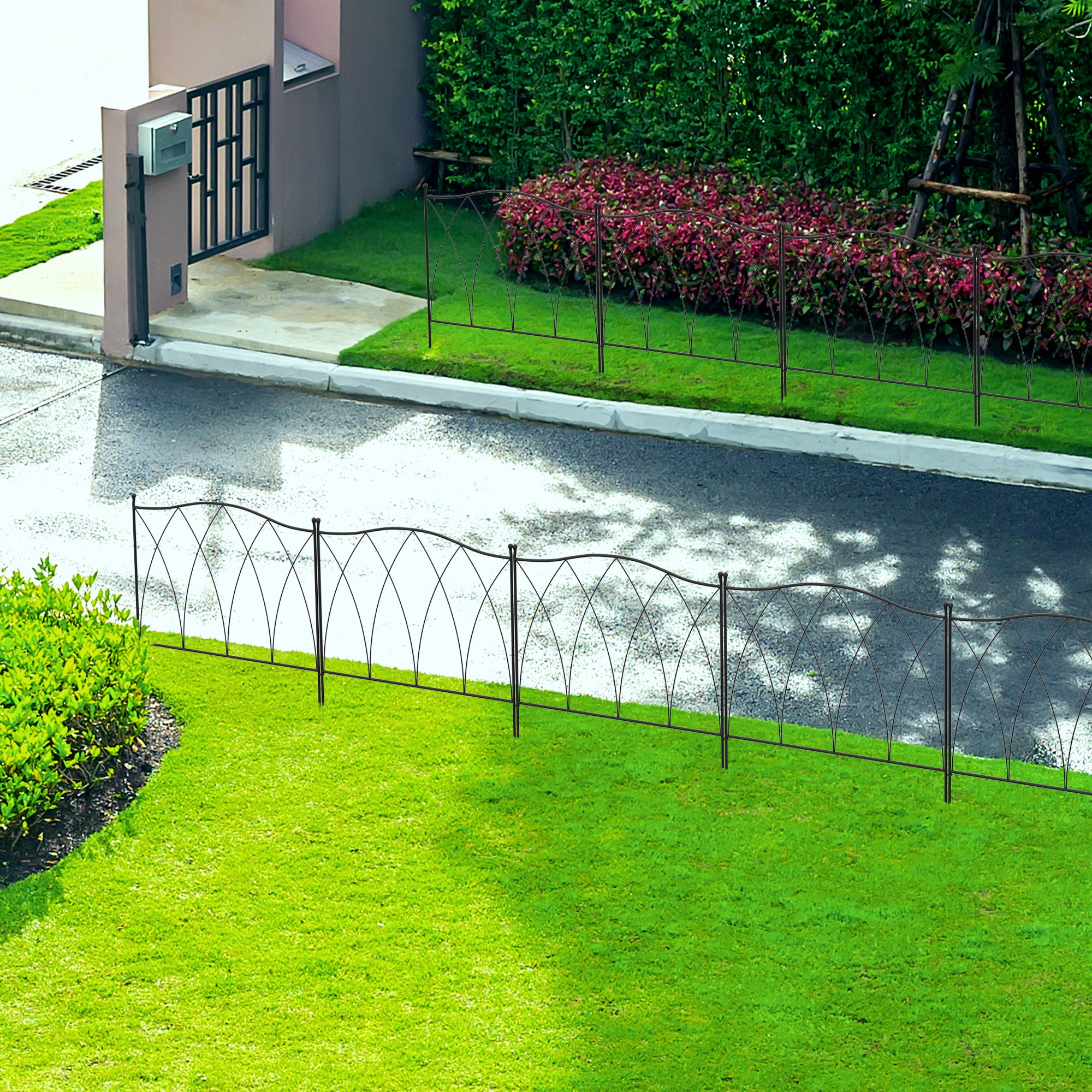 Set Of Five 61.5cm Decorative Metal Fence Panels-Black