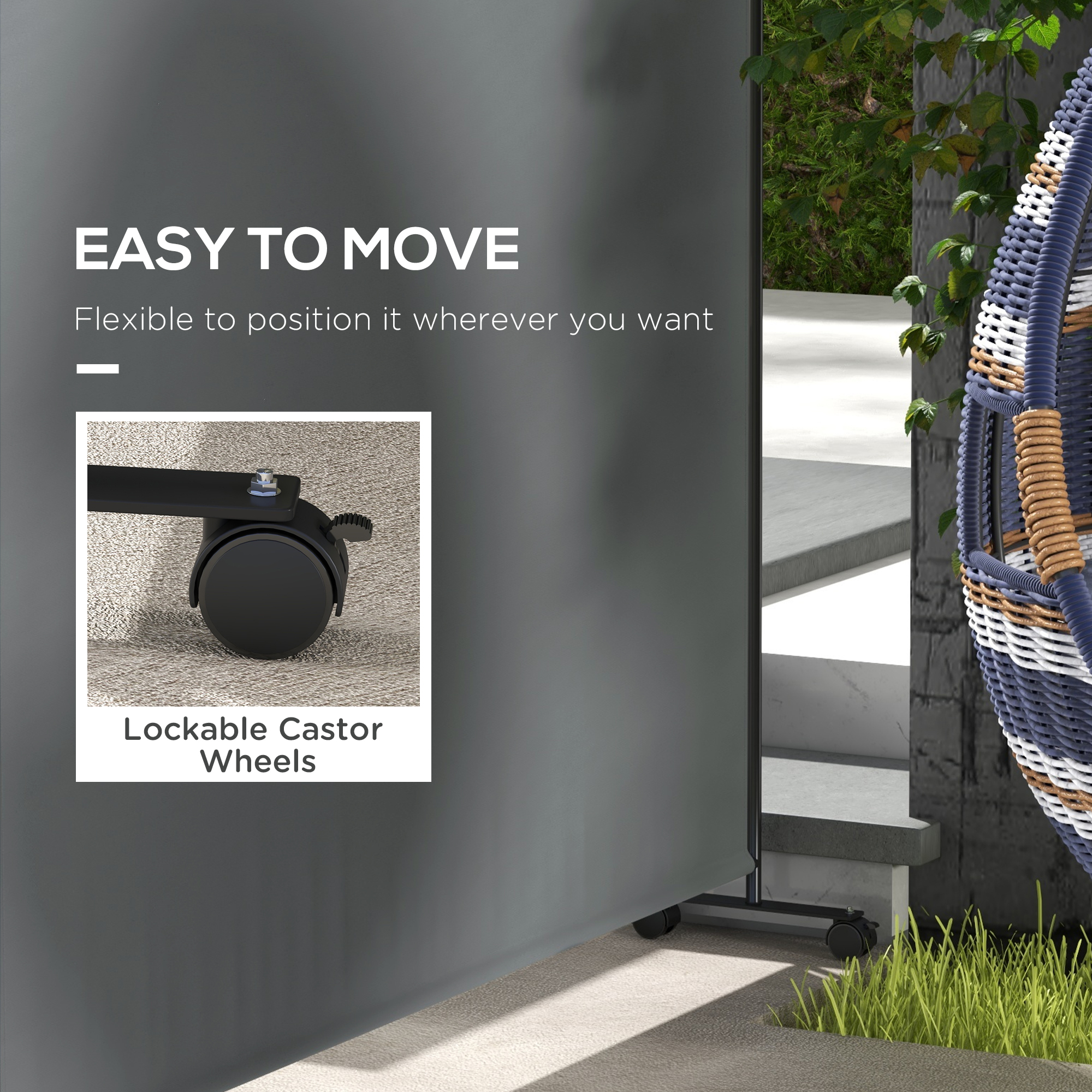 183 X 181cm Portable Privacy Screen,with Wheels-Dark Grey — image 2