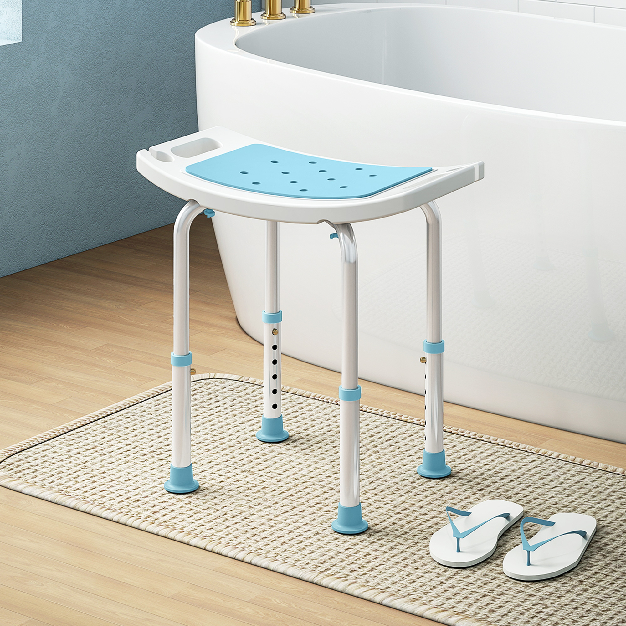 Shower Chair,Adjustable Height Stool With Aluminium Frame And Non-Slip — image 4