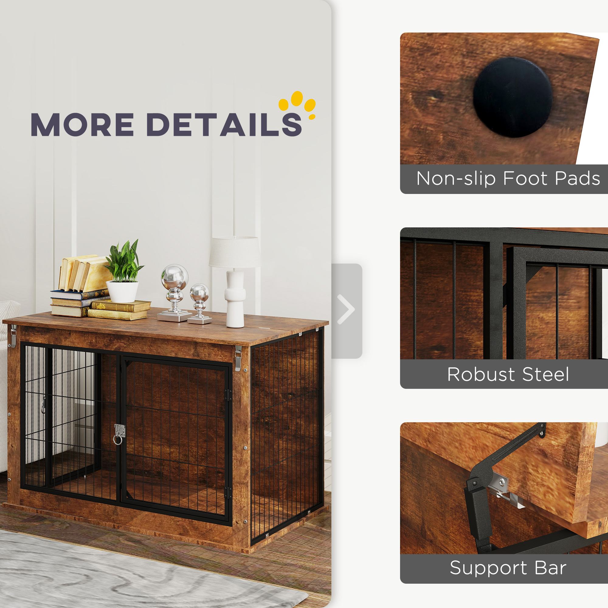 Dog Crate Furniture With Openable Top,Two Doors,for Large Dogs,Rustic Brown — image 2